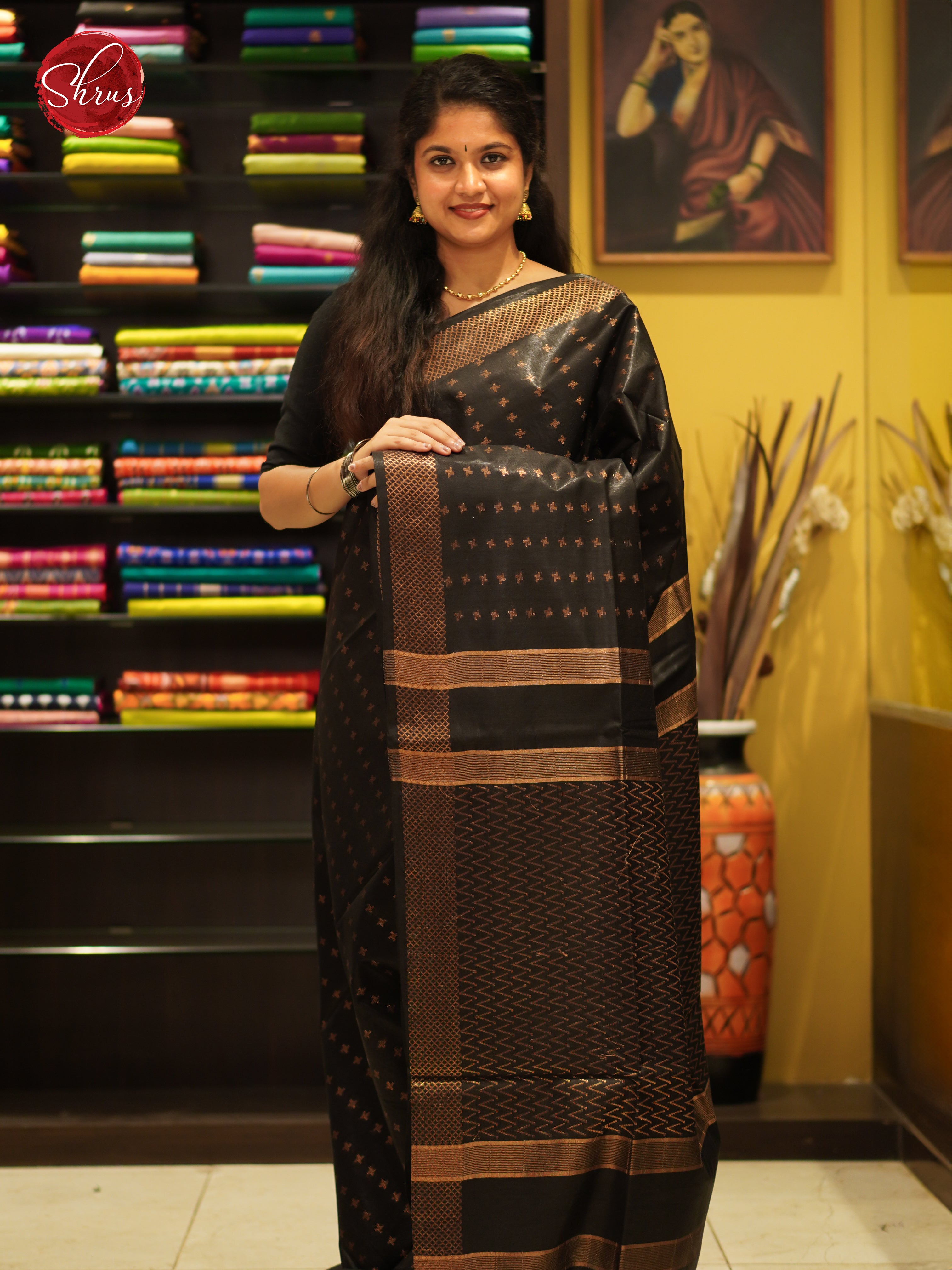 Black(Single Tone) - Semi Tussar Saree - Shop on ShrusEternity.com