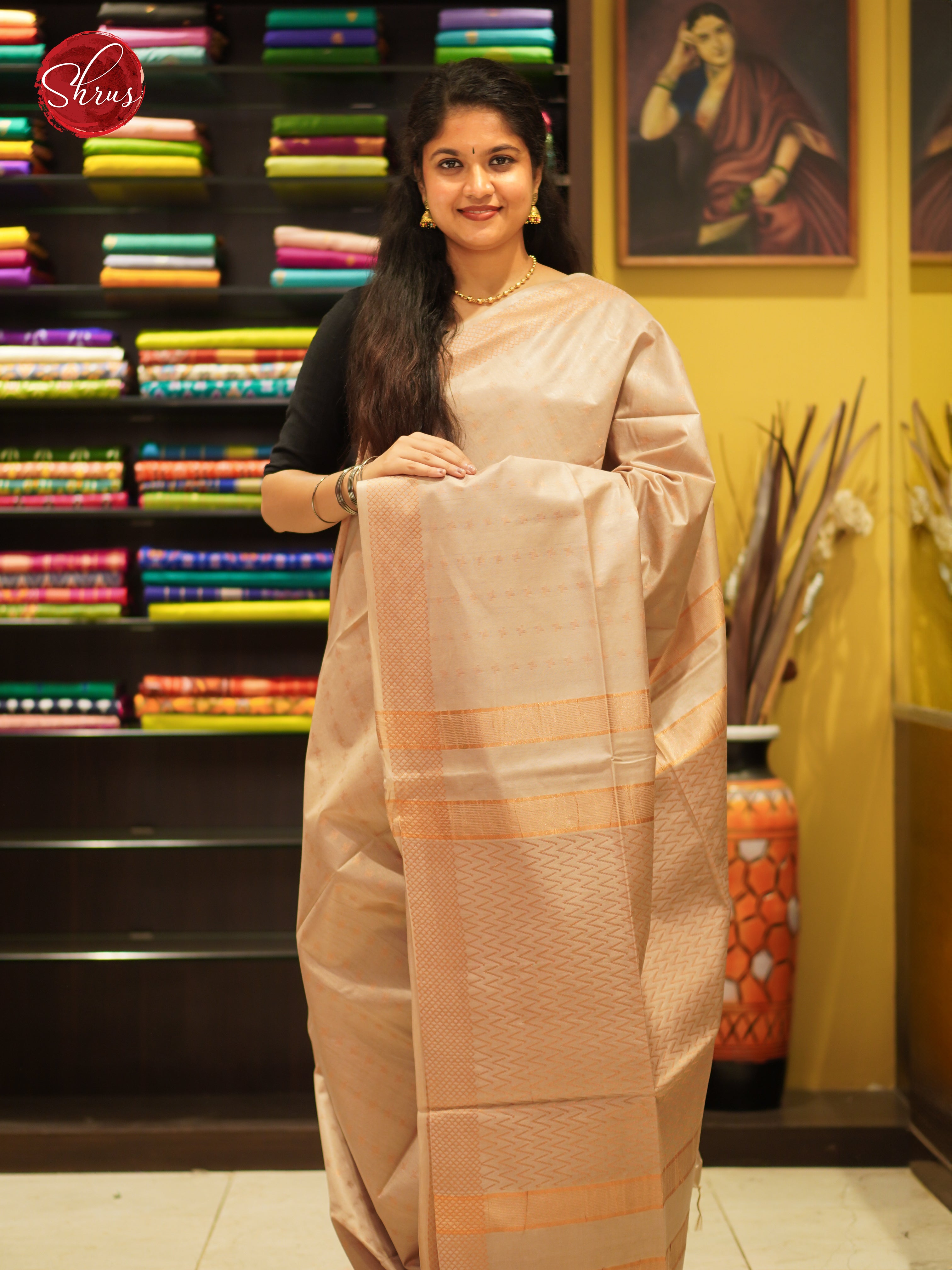 Cream(Single Tone) - Semi Tussar Saree - Shop on ShrusEternity.com