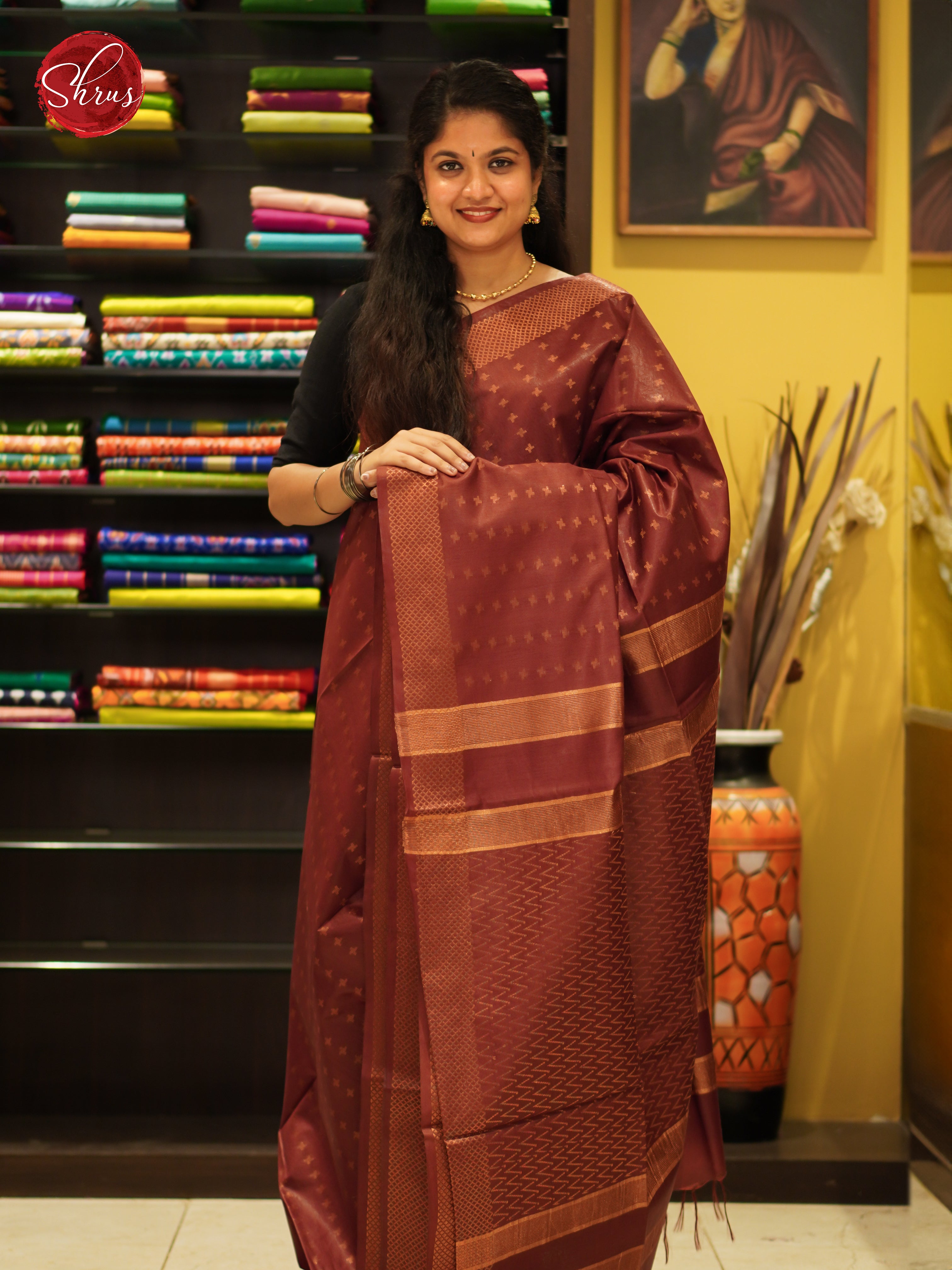 Brown(Single Tone) - Semi Tussar Saree - Shop on ShrusEternity.com
