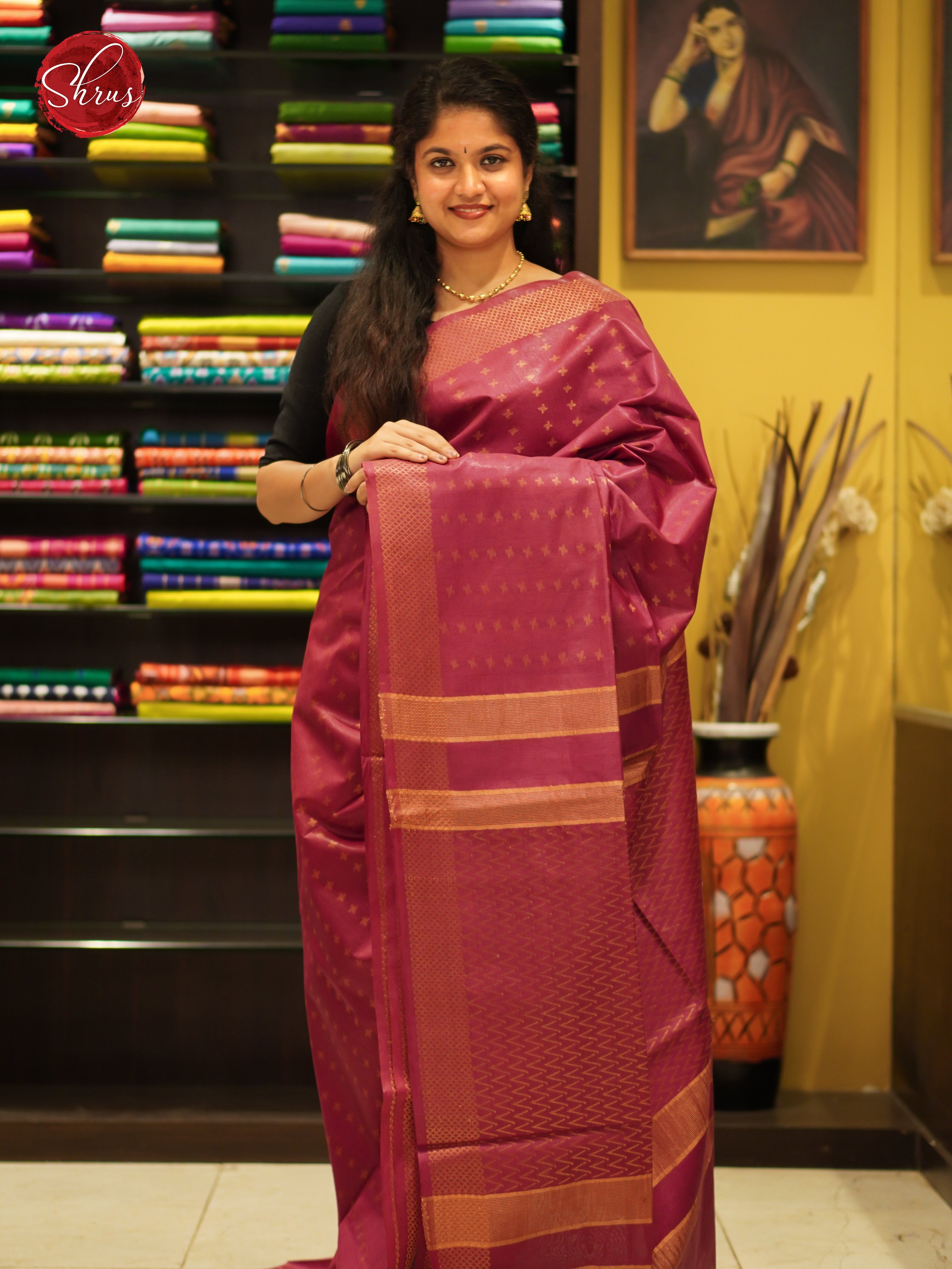 Maroon(Single Tone)- Semi Tussar Saree - Shop on ShrusEternity.com