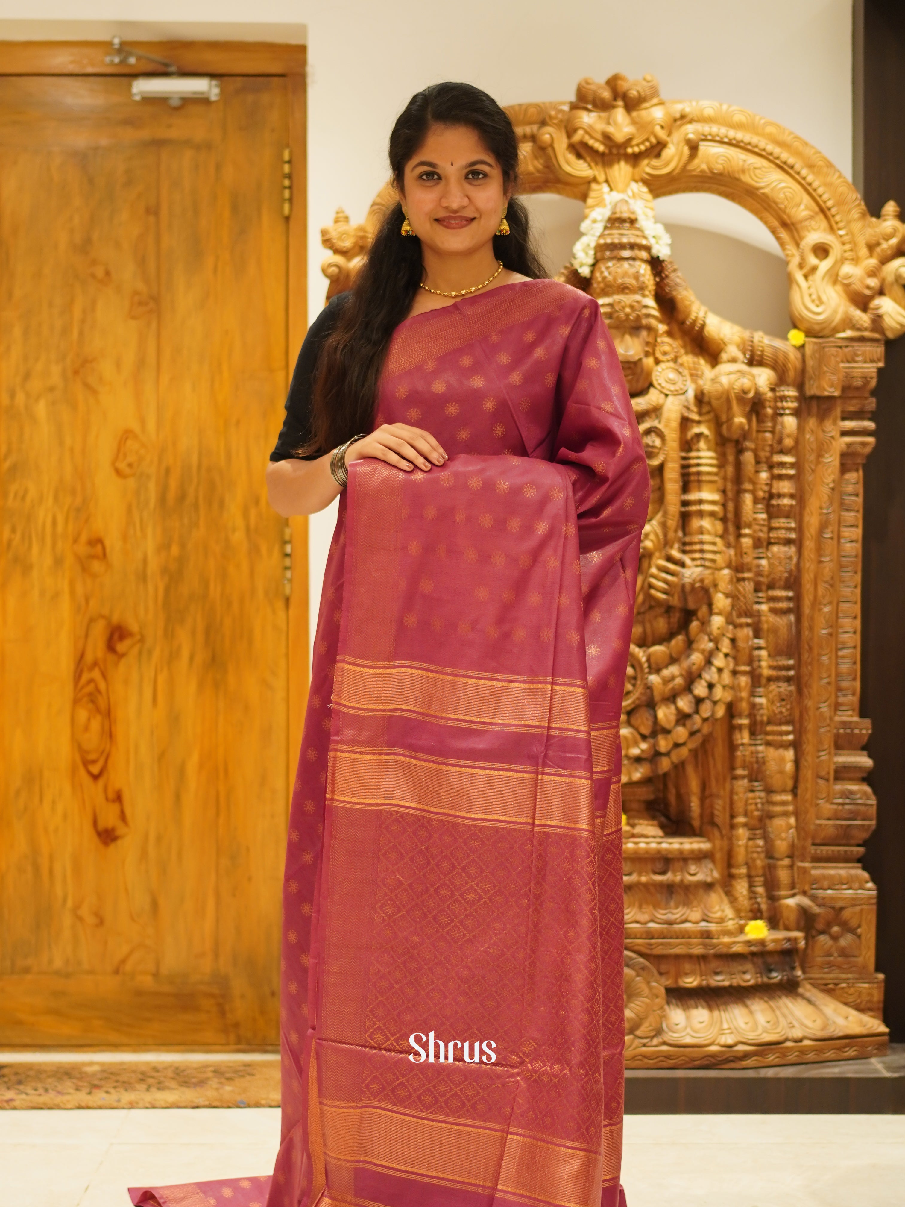 Pink (Single Tone) - Semi Tussar Saree - Shop on ShrusEternity.com