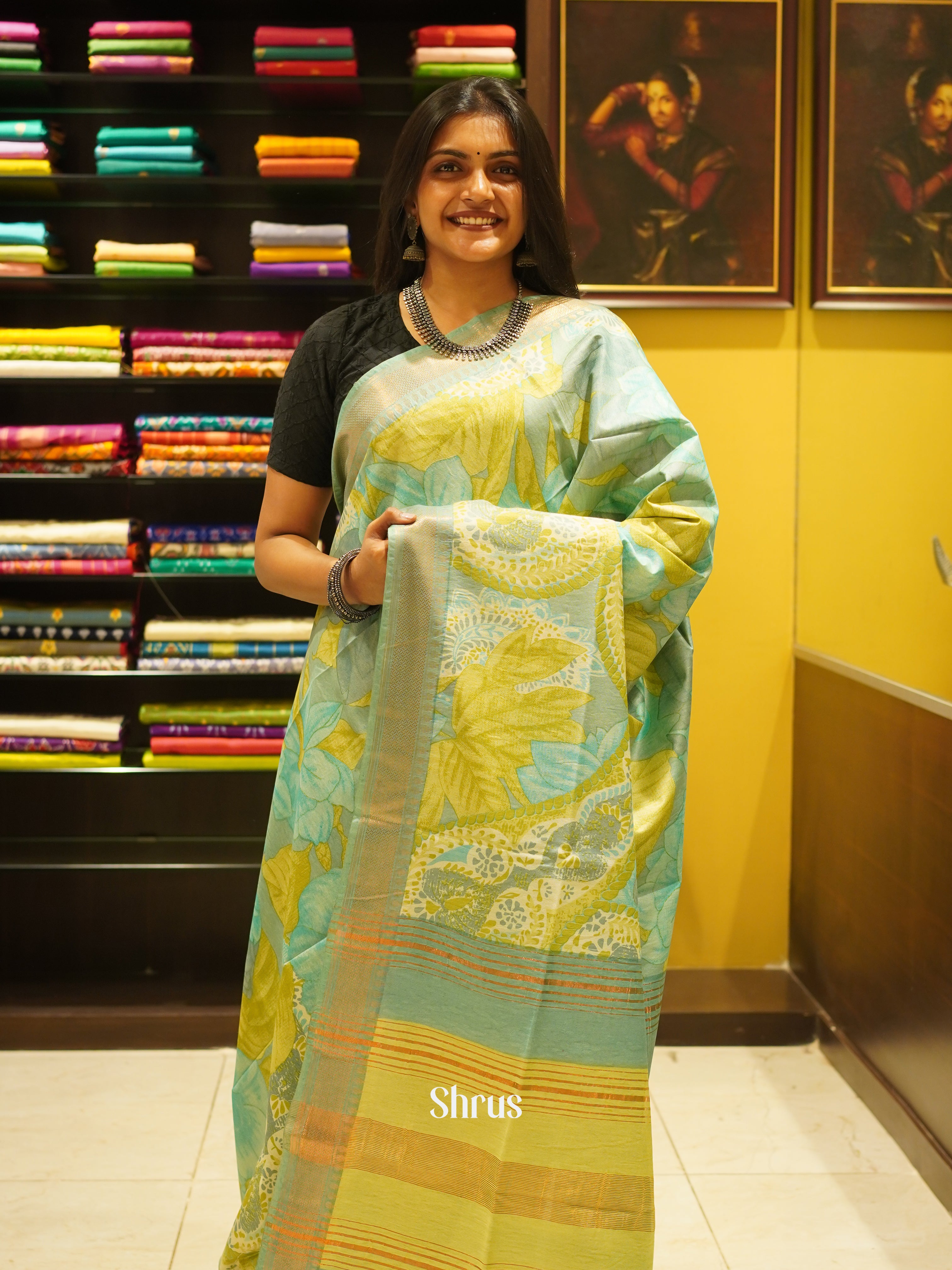 Green & Light Green - Semi Tussar Saree - Shop on ShrusEternity.com