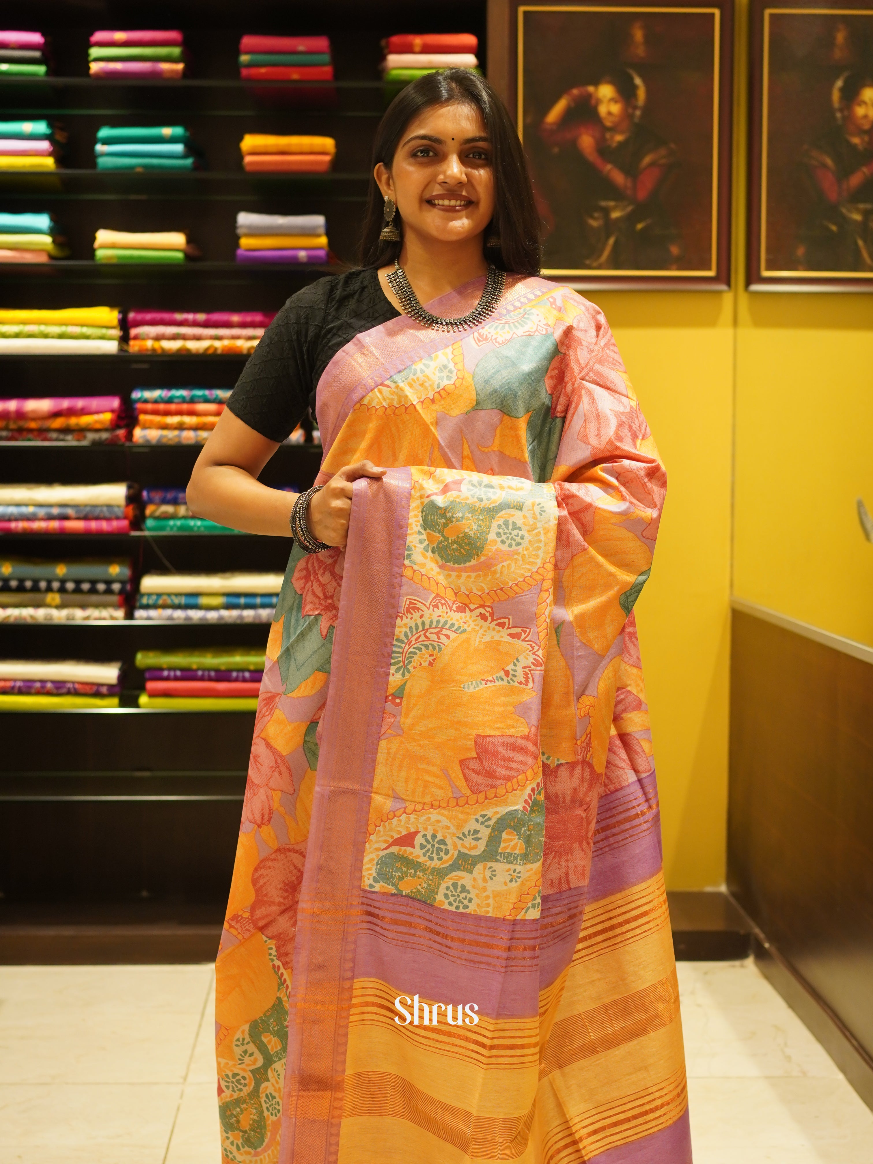 Pink & Orange - Semi Tussar Saree - Shop on ShrusEternity.com
