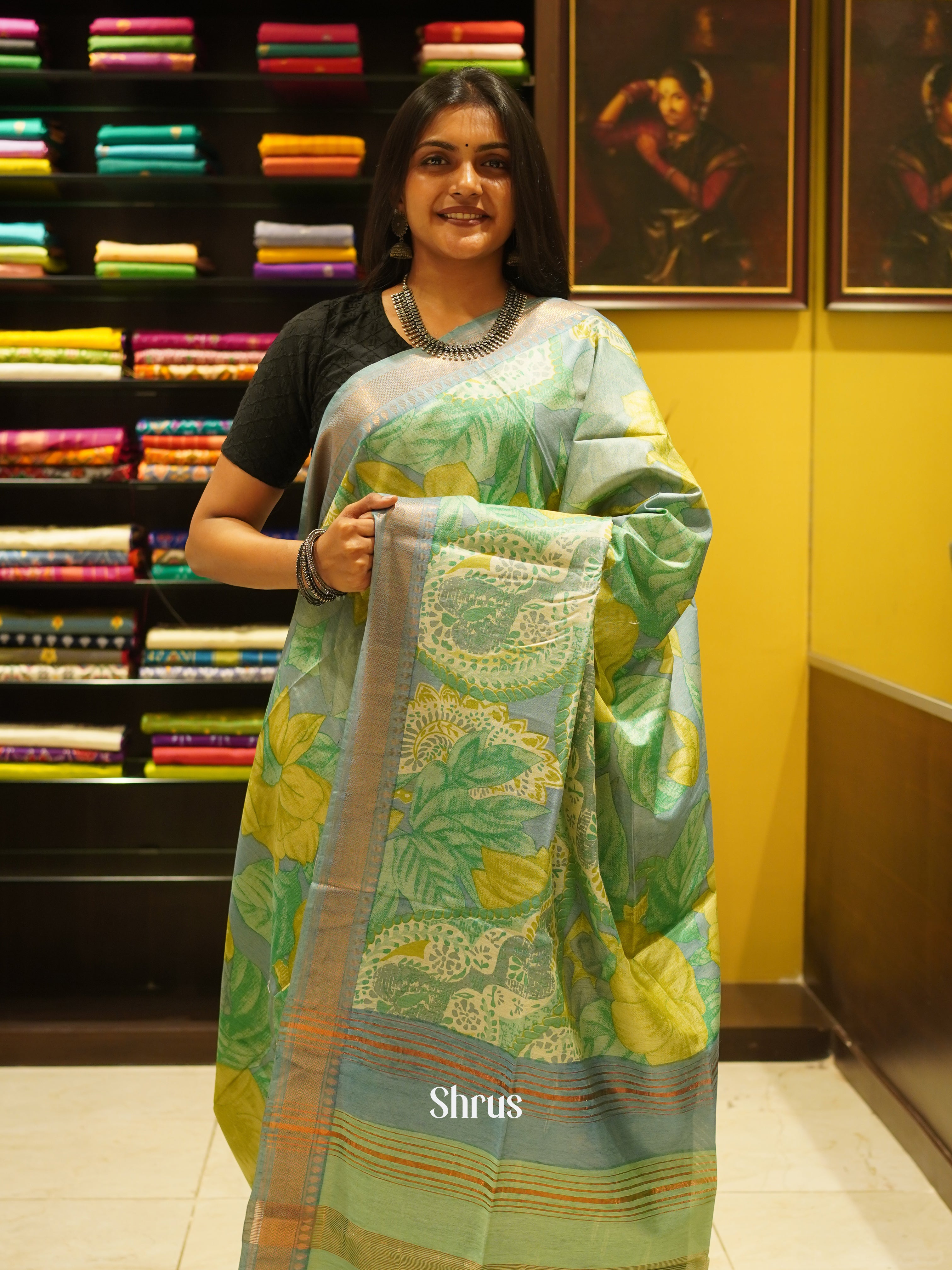 Green - Semi Tussar Saree - Shop on ShrusEternity.com