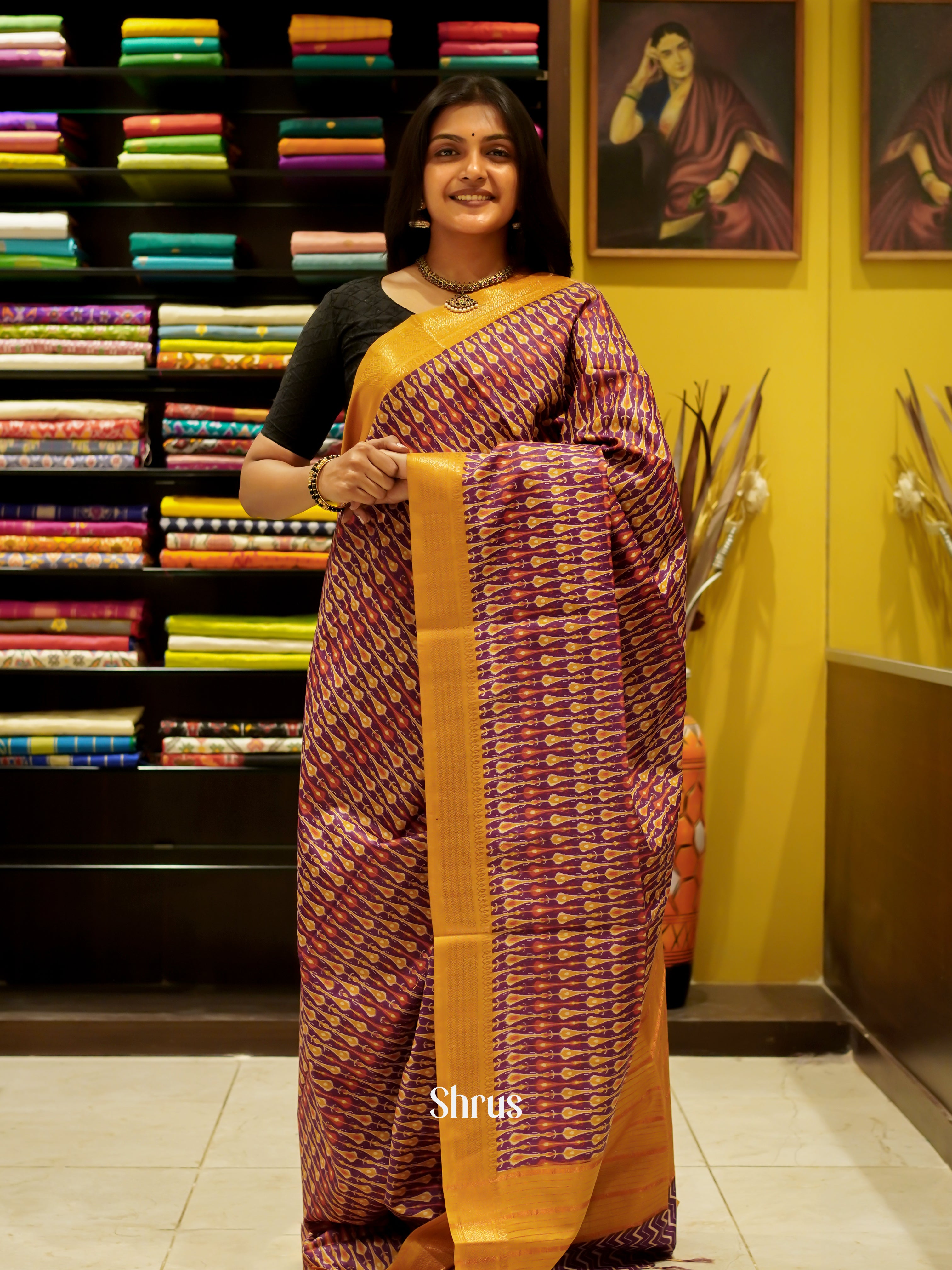 Maroon & Mustard- Semi Tussar Saree - Shop on ShrusEternity.com