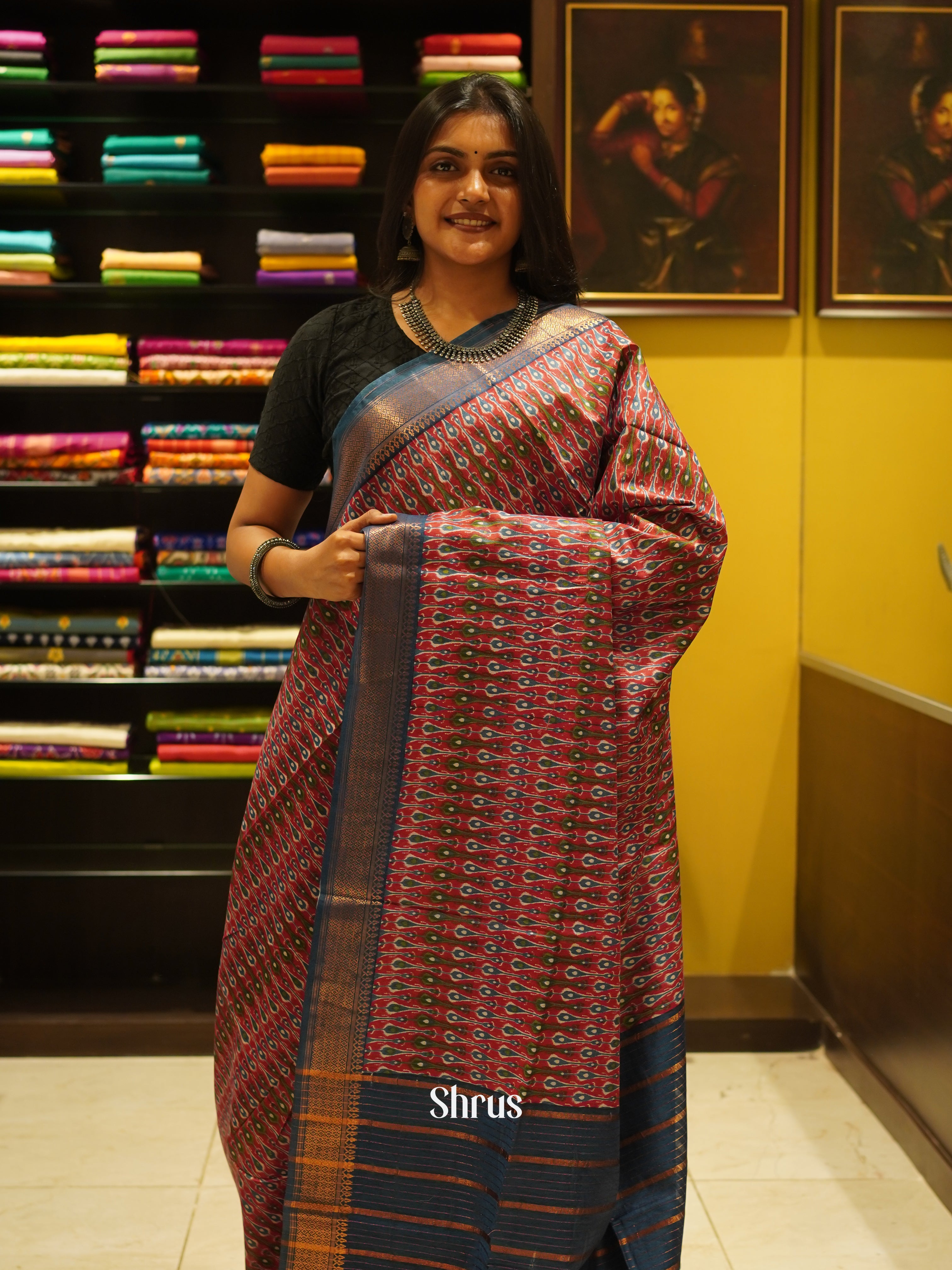 Red & Blue - Semi Tussar Saree - Shop on ShrusEternity.com