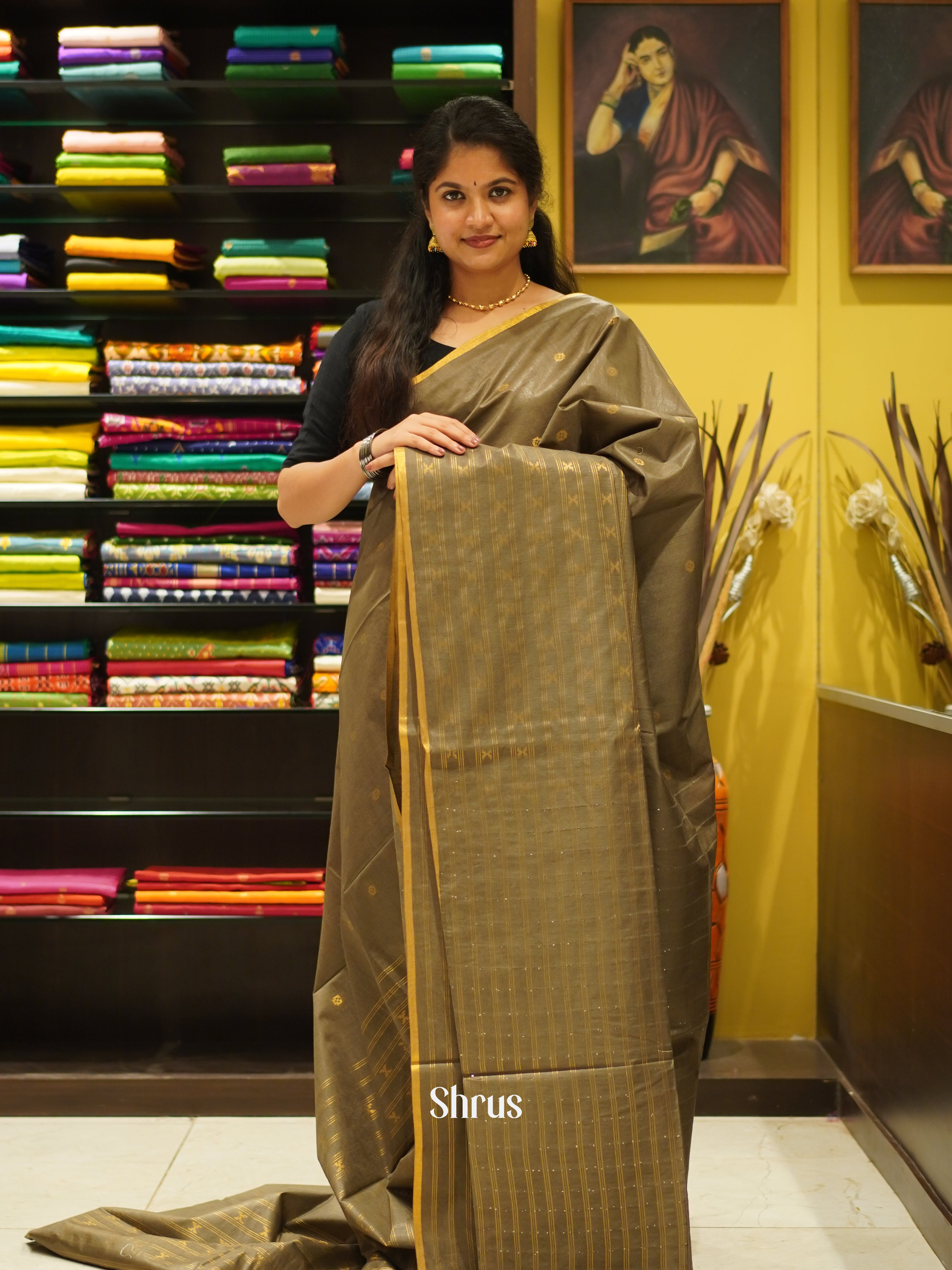 Grey (Single Tone)- Semi Tussar Saree - Shop on ShrusEternity.com