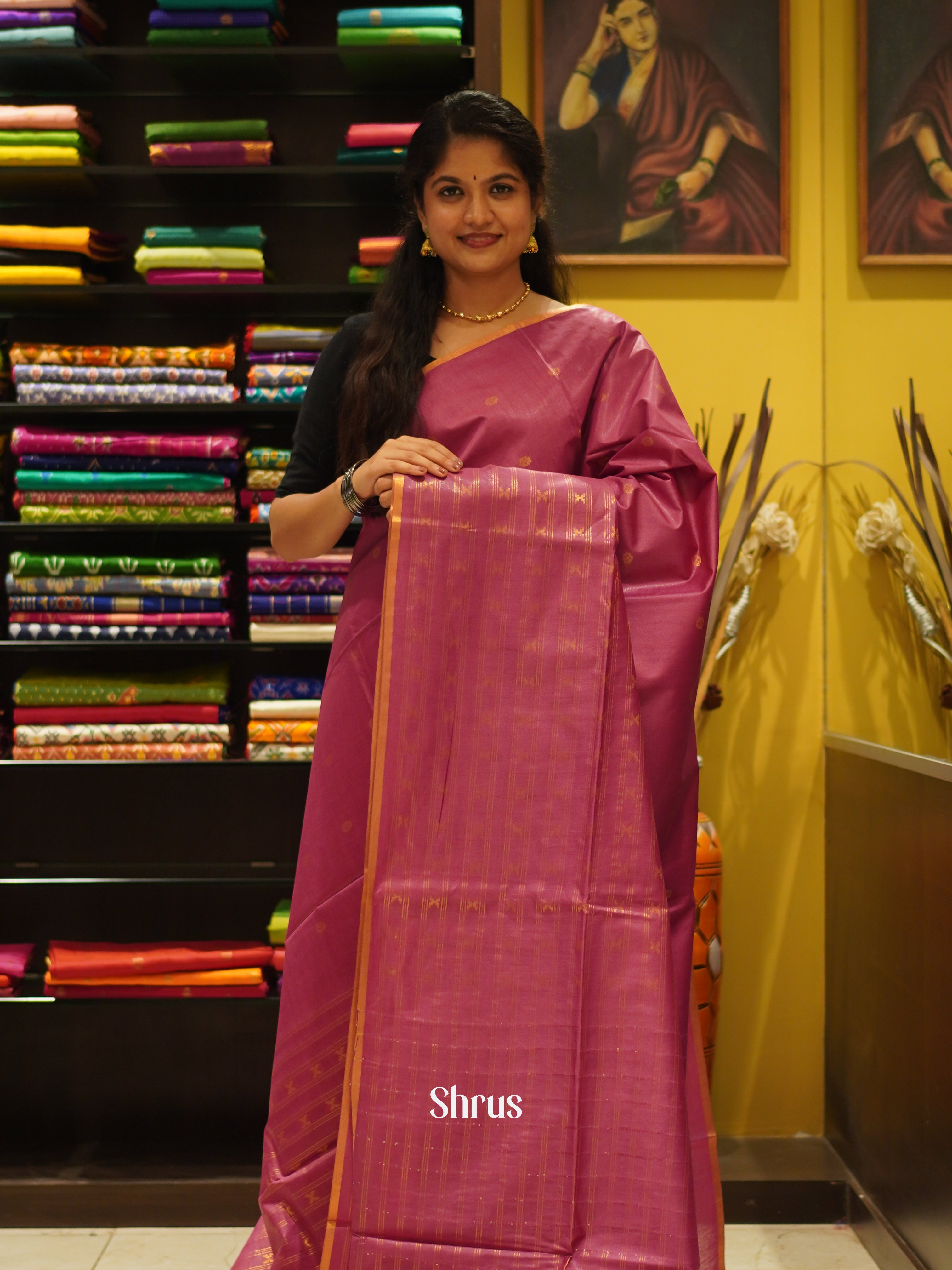 Pink(Single Tone) - Semi Tussar Saree - Shop on ShrusEternity.com