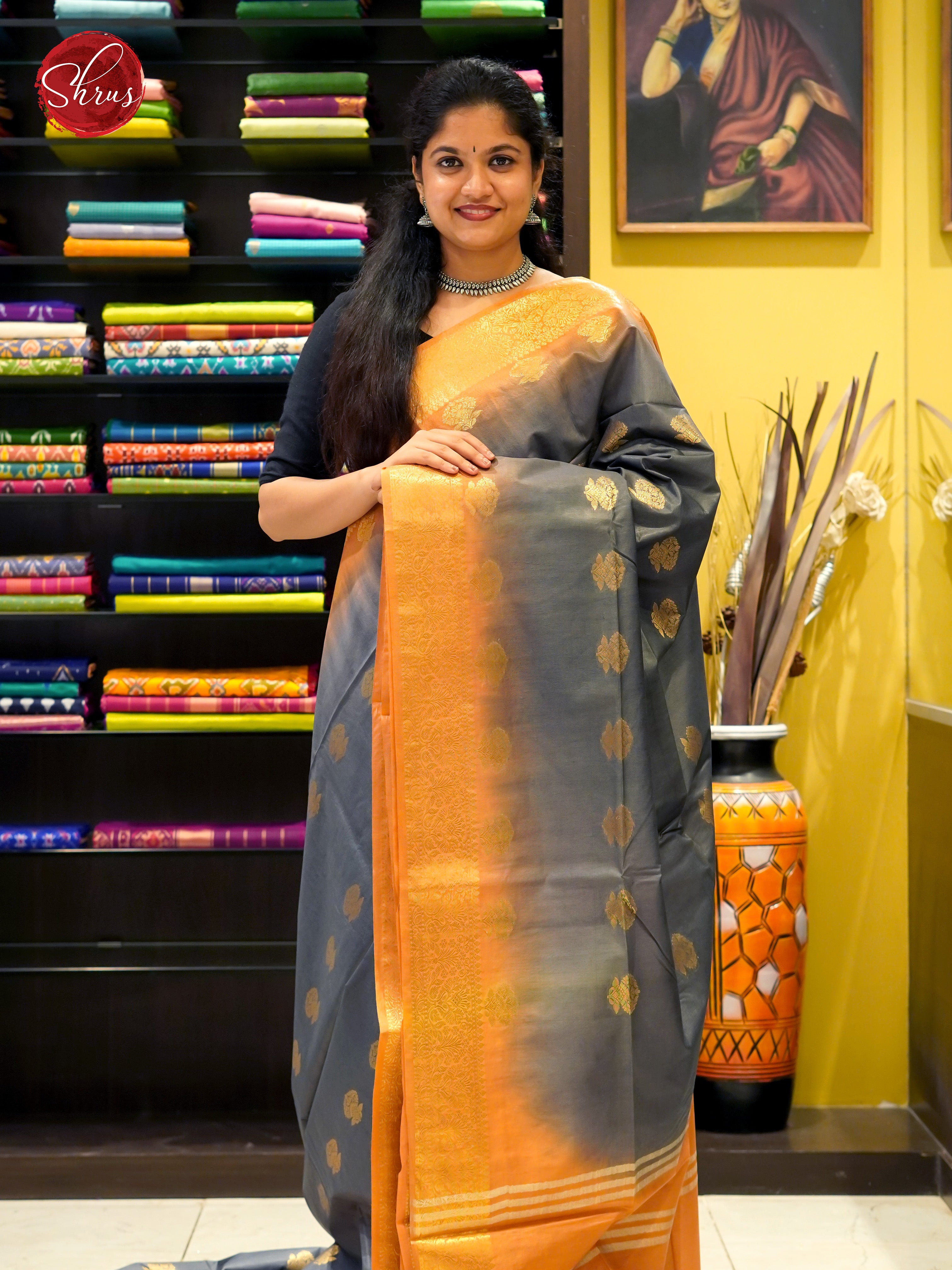 Grey & Orange - Semi Tussar - Shop on ShrusEternity.com
