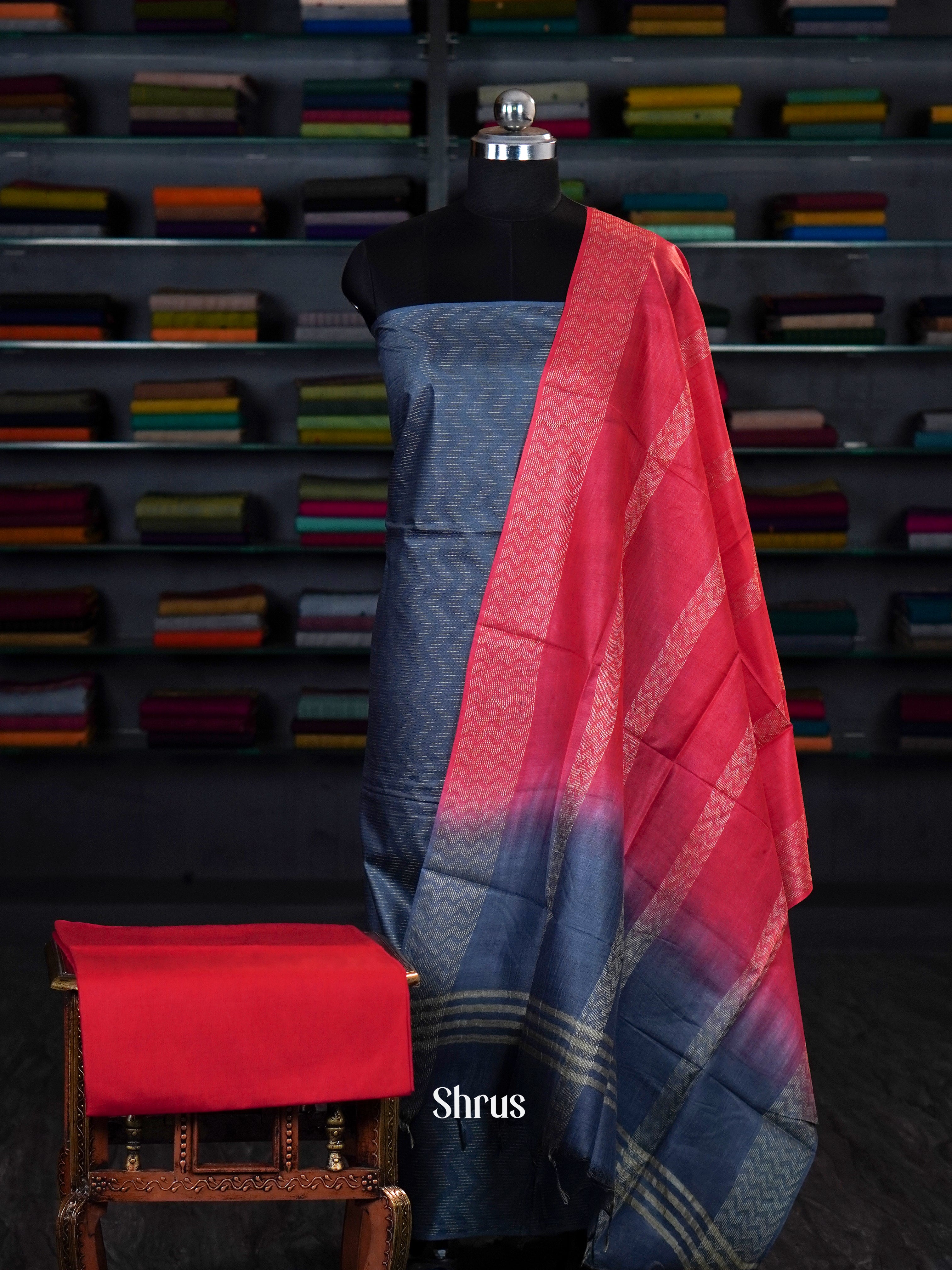 Grey & Red - unstitched salwar - Shop on ShrusEternity.com