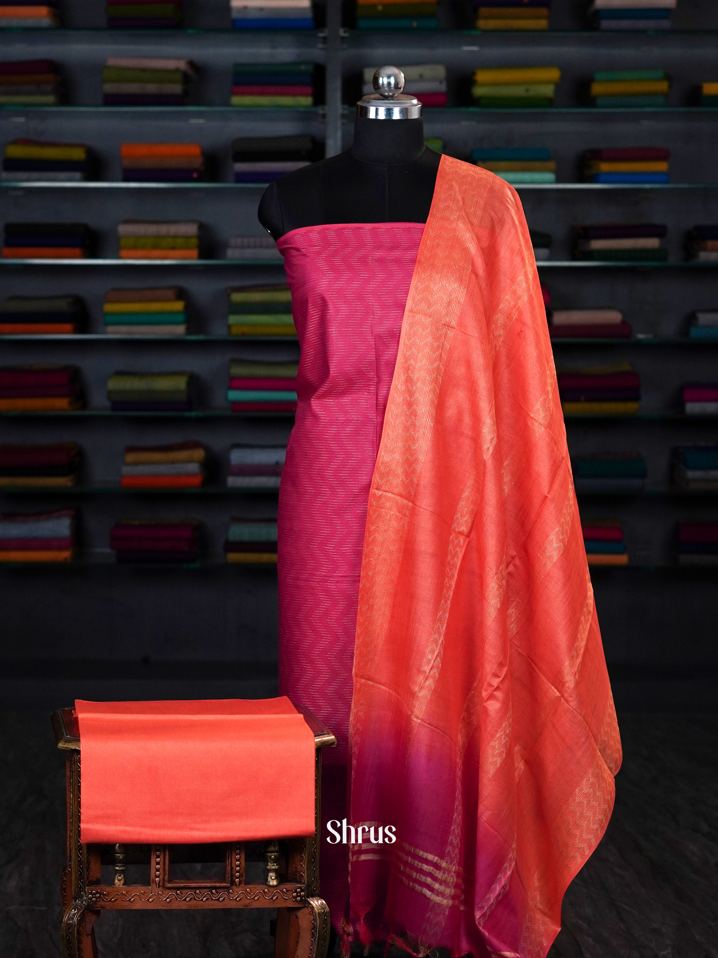 Pink & Orange - unstitched salwar - Shop on ShrusEternity.com