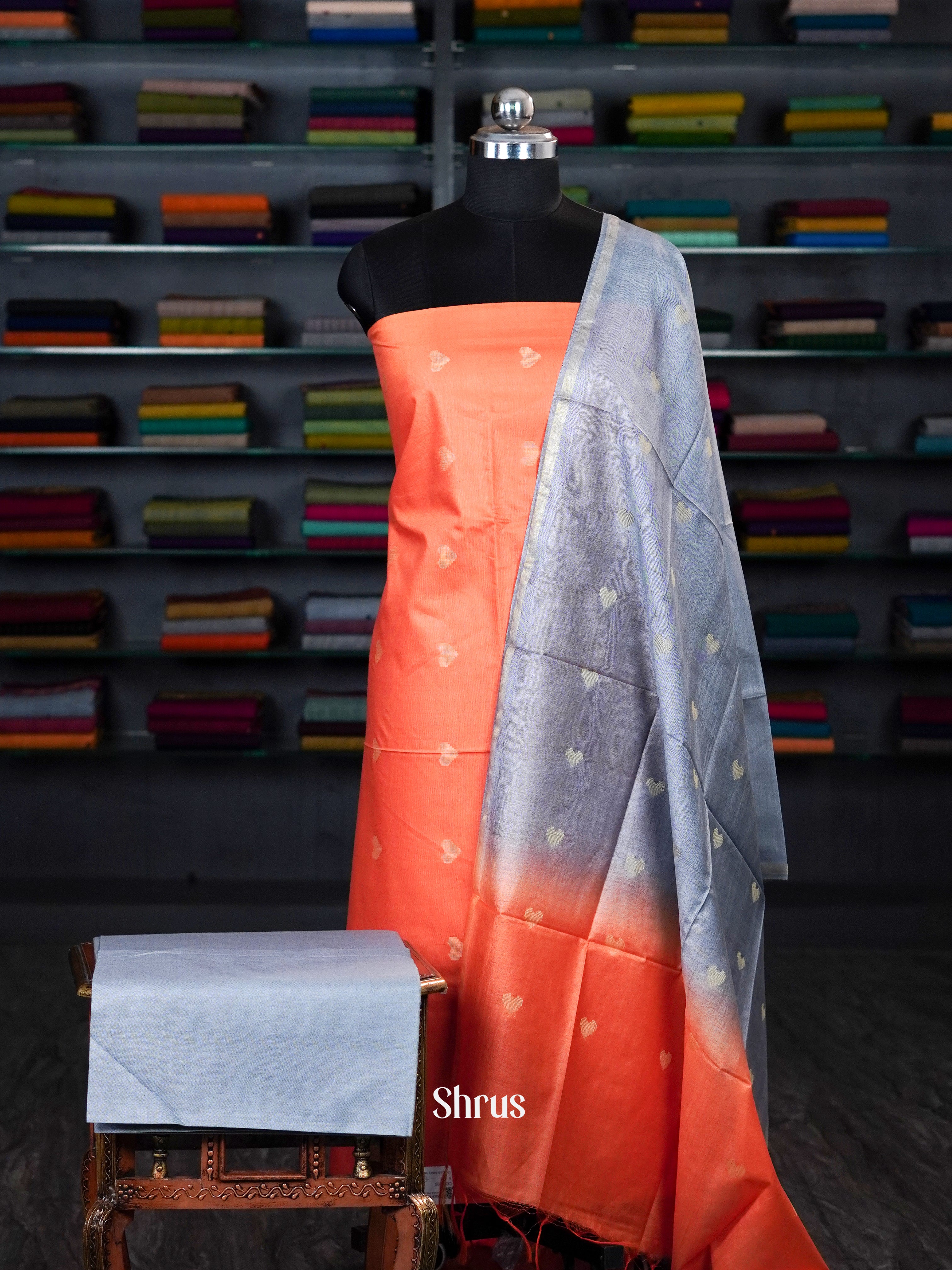 Orange & Grey - unstitched salwar - Shop on ShrusEternity.com