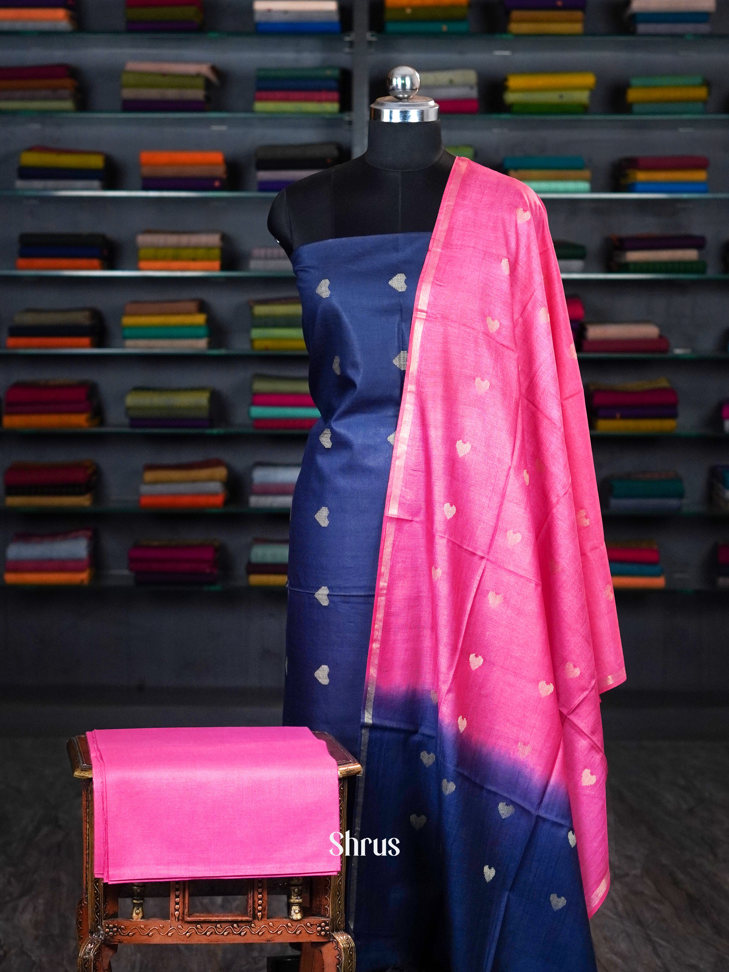 Blue & Pink - unstitched salwar - Shop on ShrusEternity.com