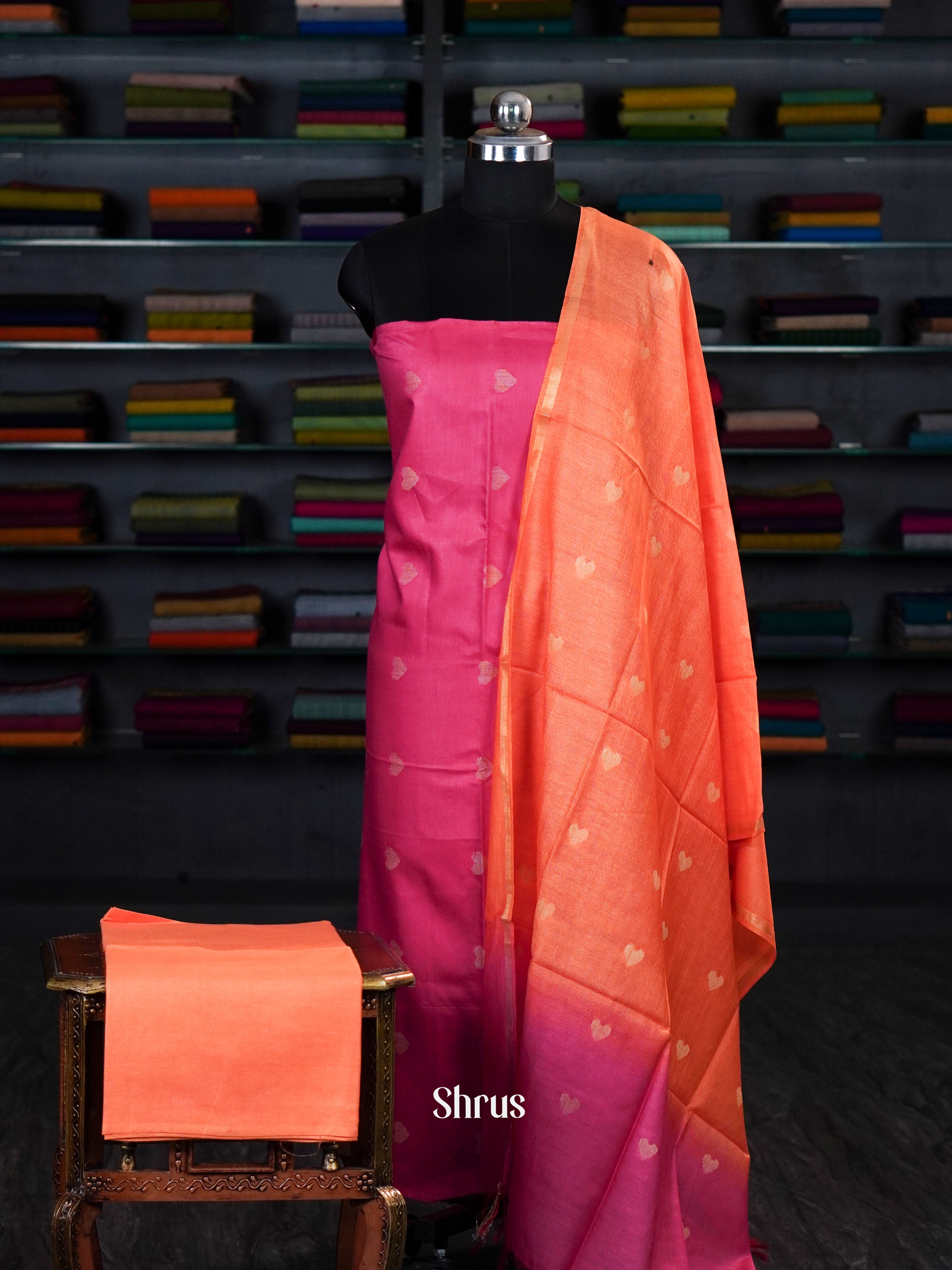 Pink & Orange - unstitched salwar - Shop on ShrusEternity.com