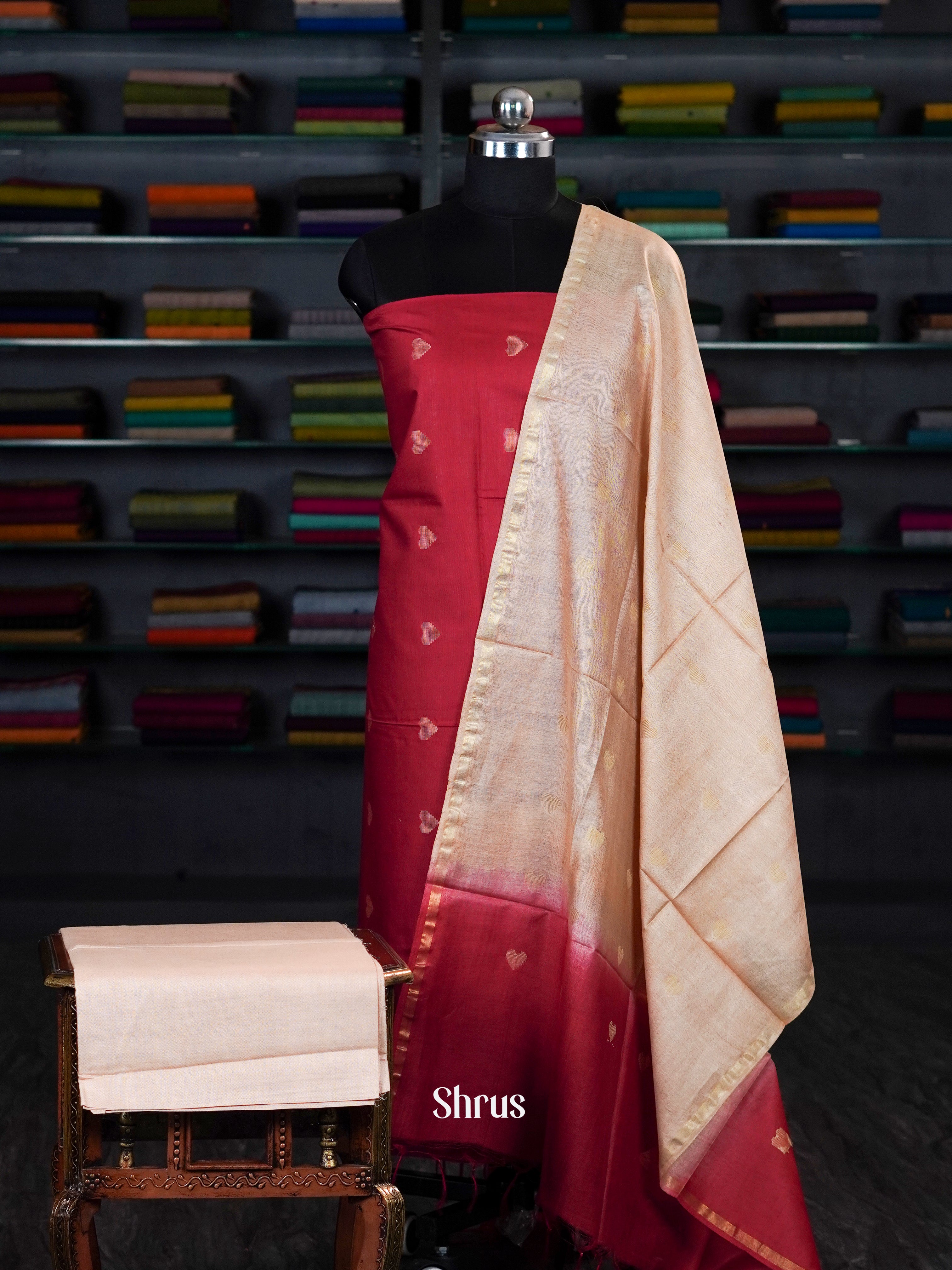 Cream & Red - unstitched salwar - Shop on ShrusEternity.com