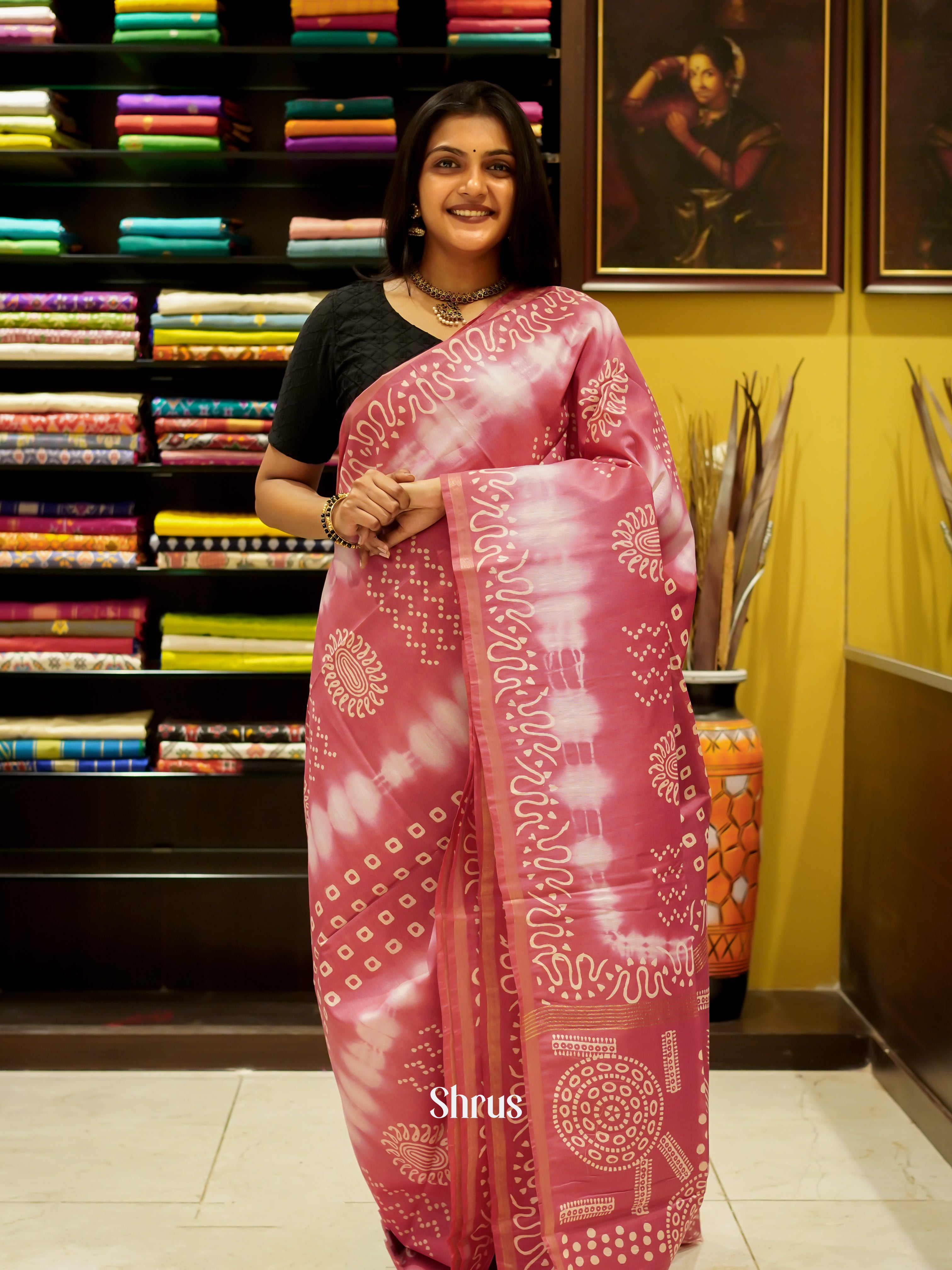 Cream & Onion Pink - Bhatik Saree - Shop on ShrusEternity.com