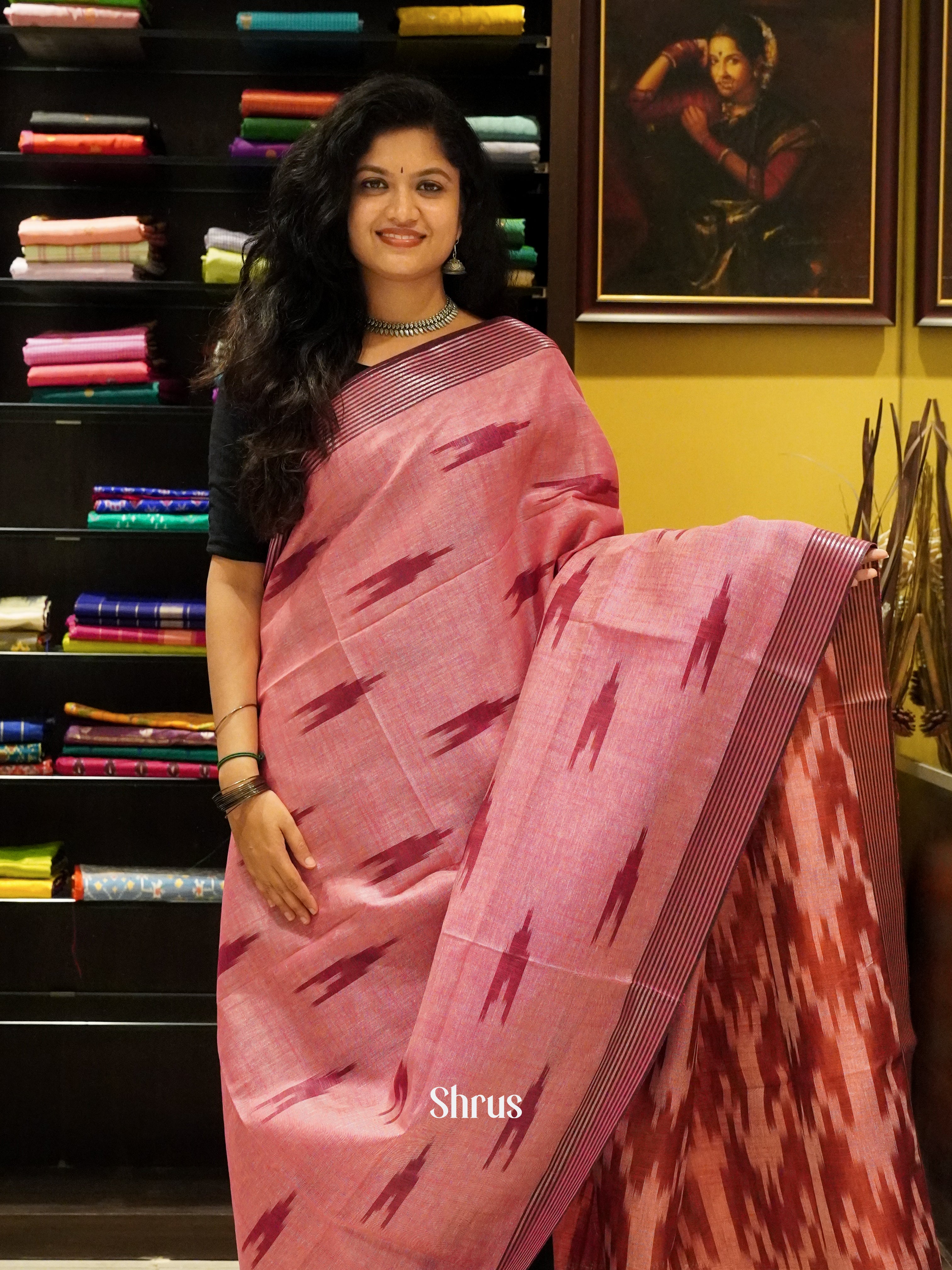 Pink & Red -Semi Ikkat - Shop on ShrusEternity.com