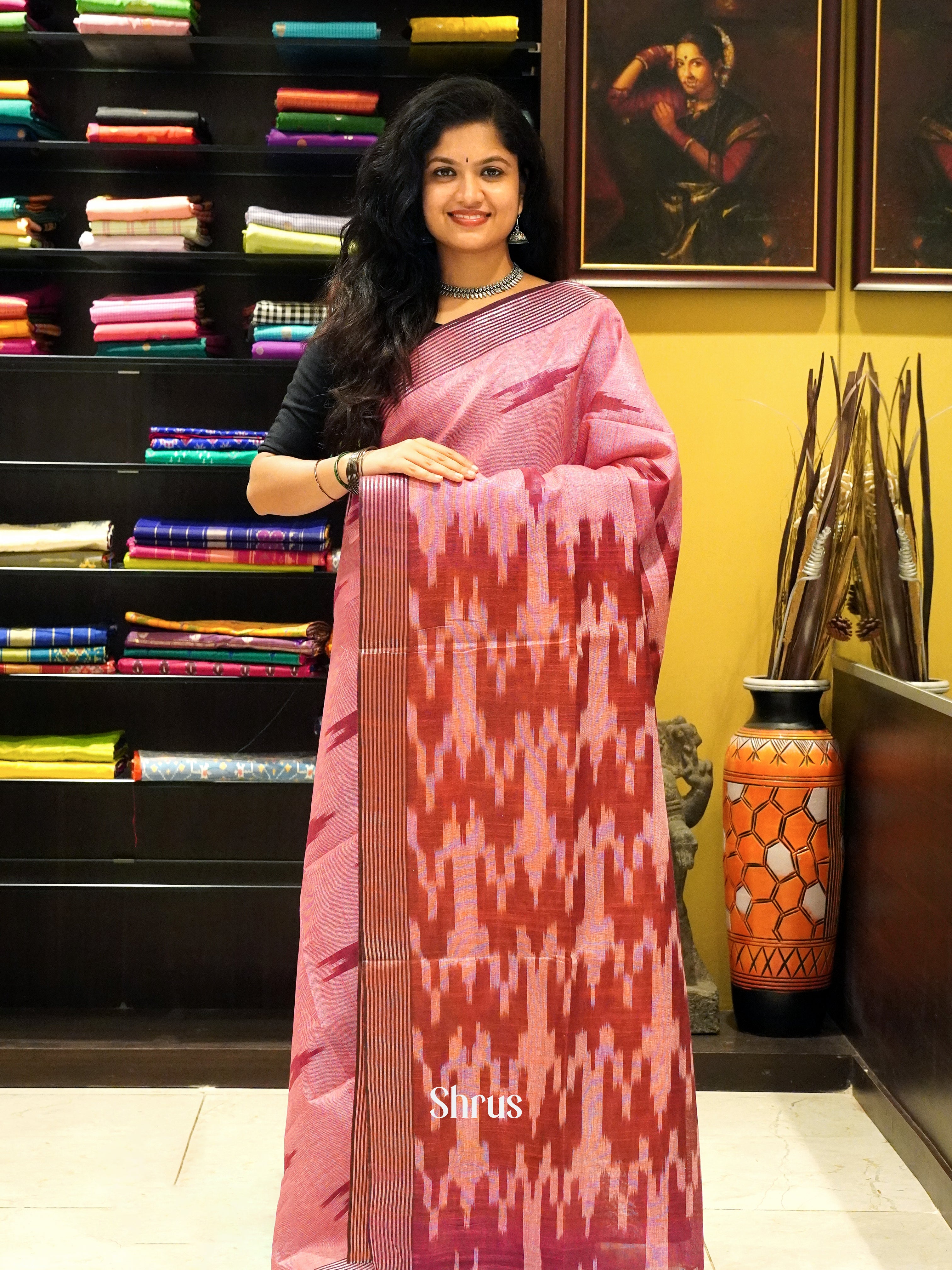 Pink & Red -Semi Ikkat - Shop on ShrusEternity.com