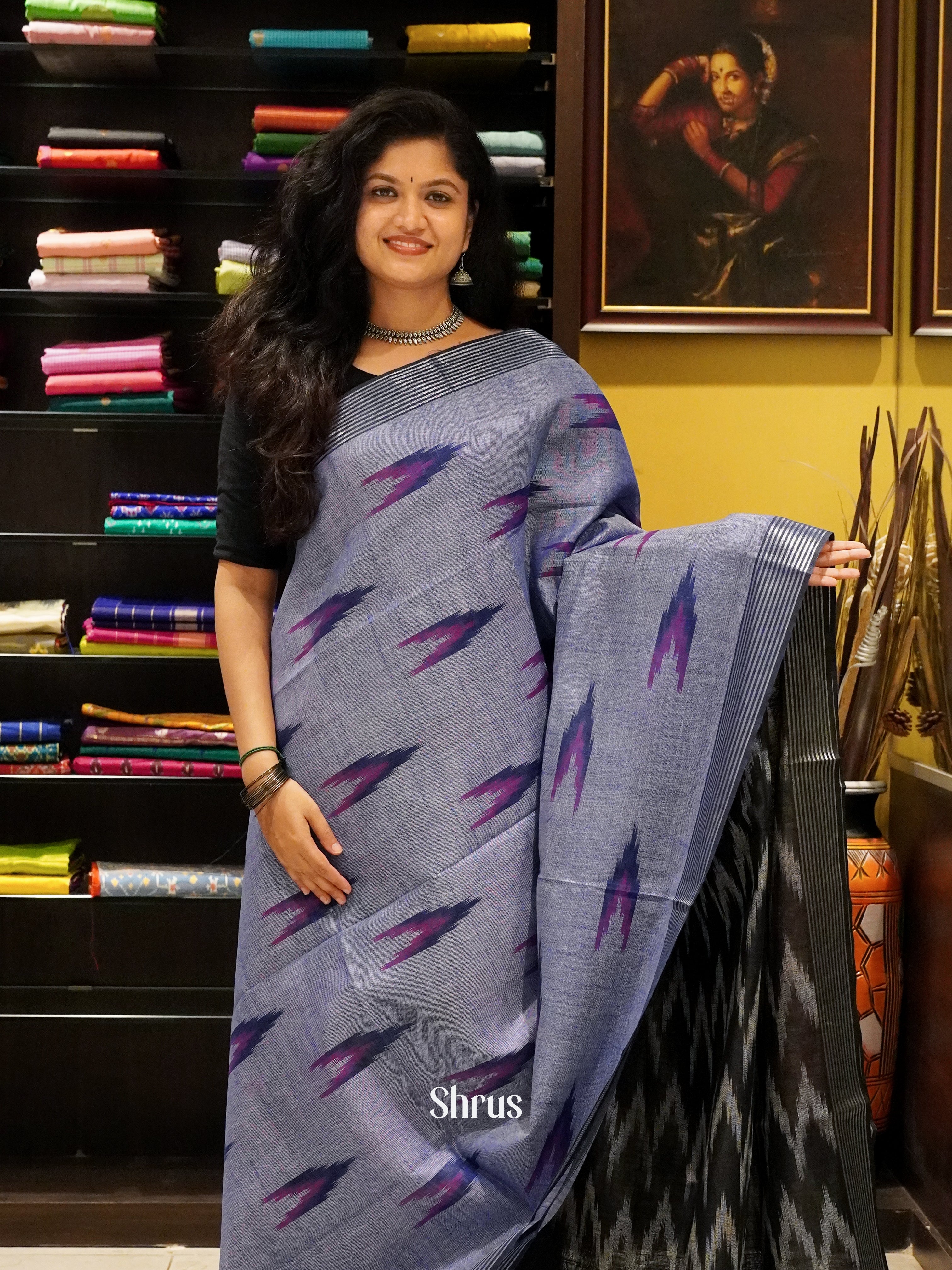 Purple & Black -Semi Ikkat - Shop on ShrusEternity.com