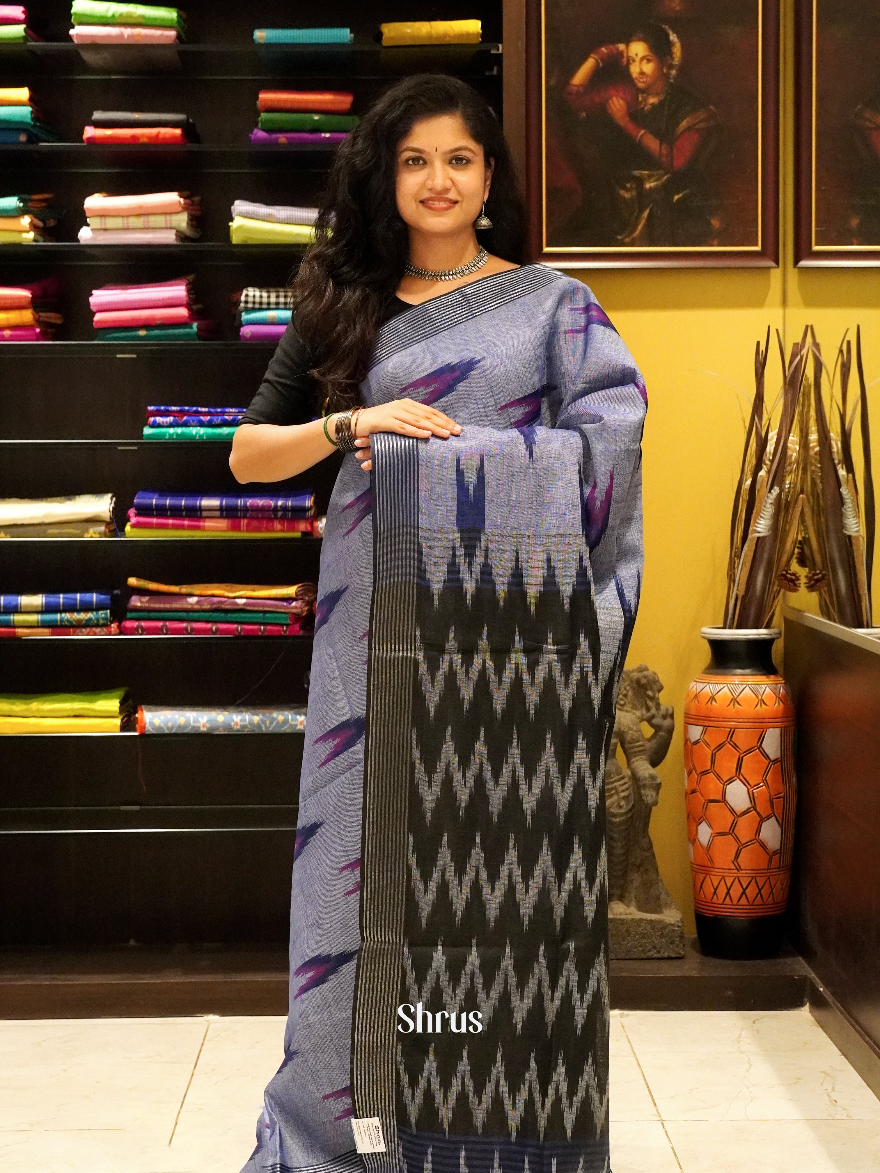 Purple & Black -Semi Ikkat - Shop on ShrusEternity.com