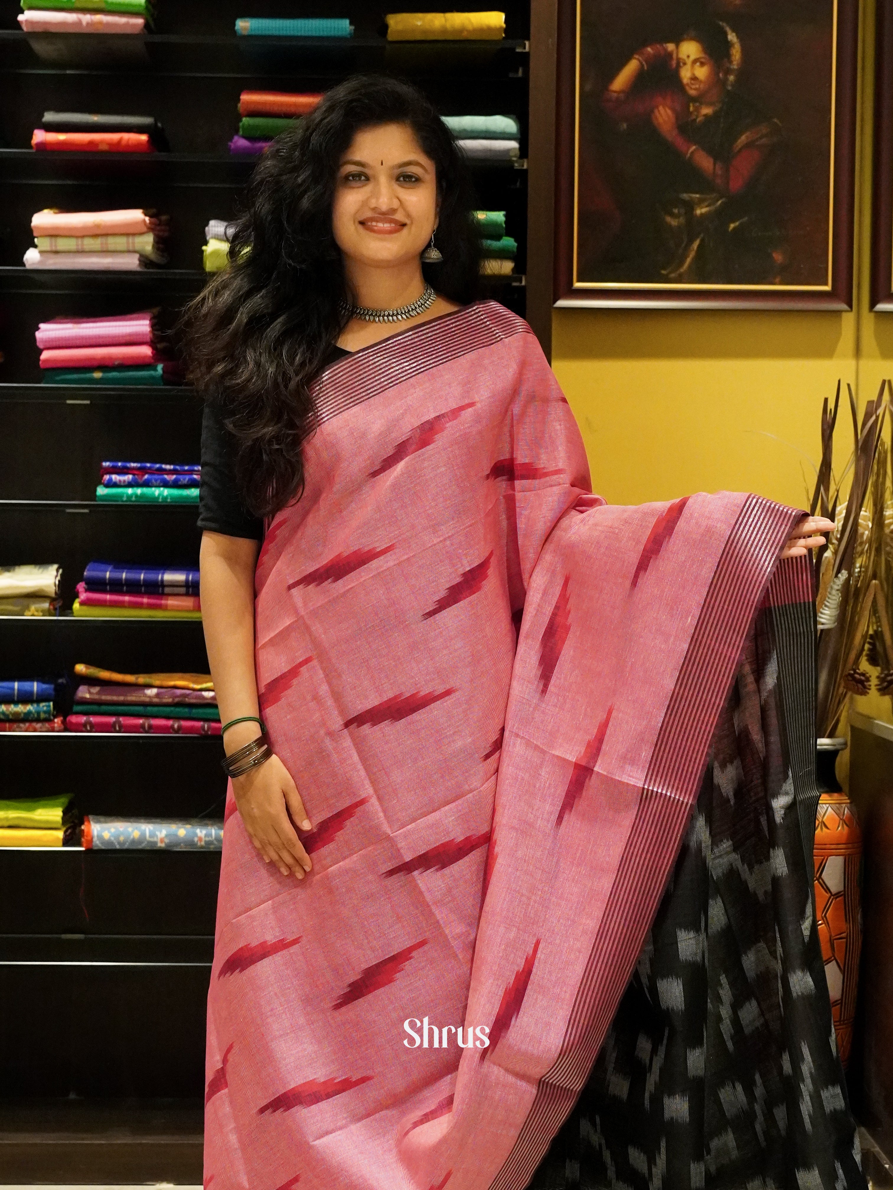 Pink & Black -Semi Ikkat - Shop on ShrusEternity.com