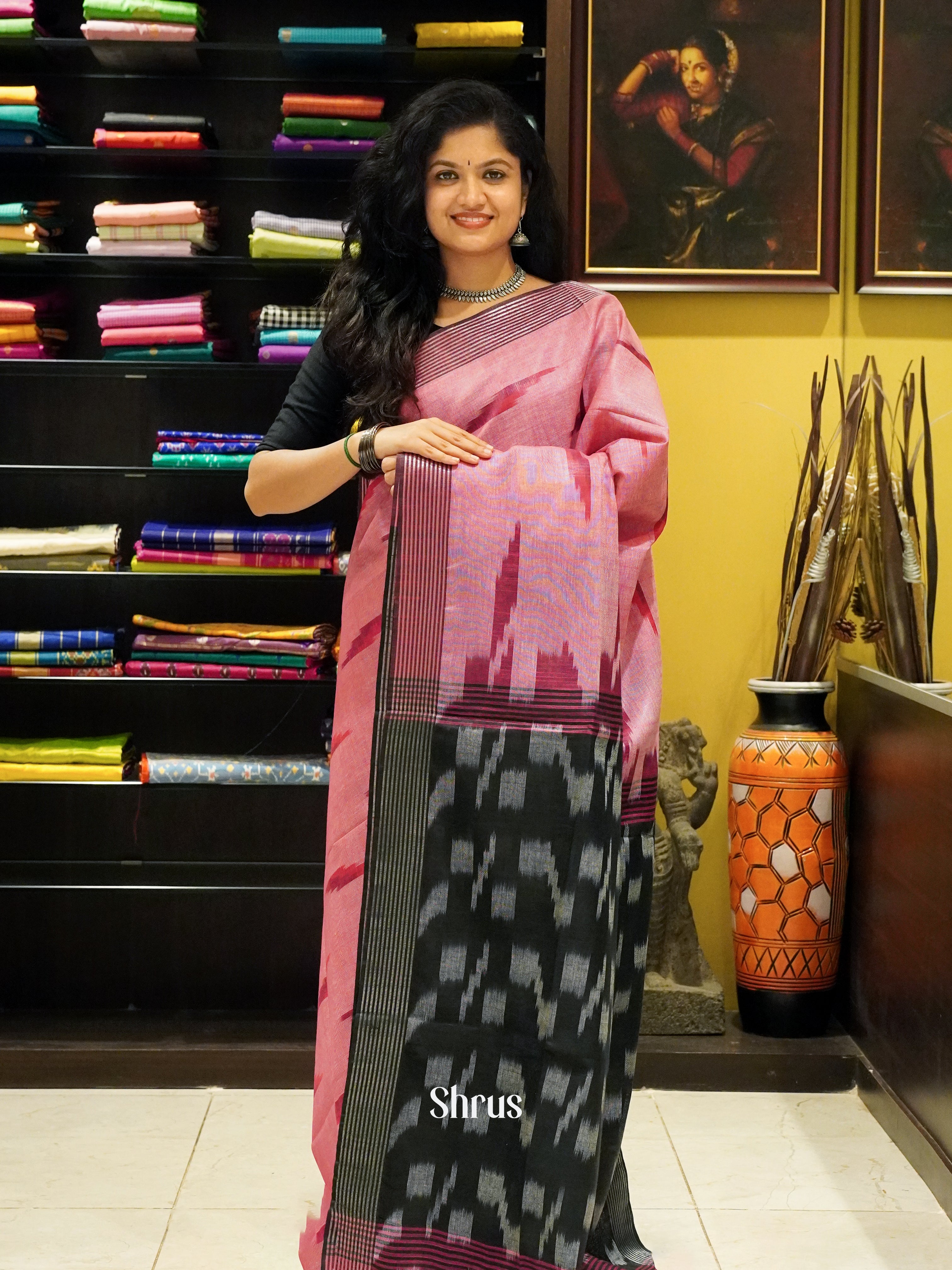 Pink & Black -Semi Ikkat - Shop on ShrusEternity.com