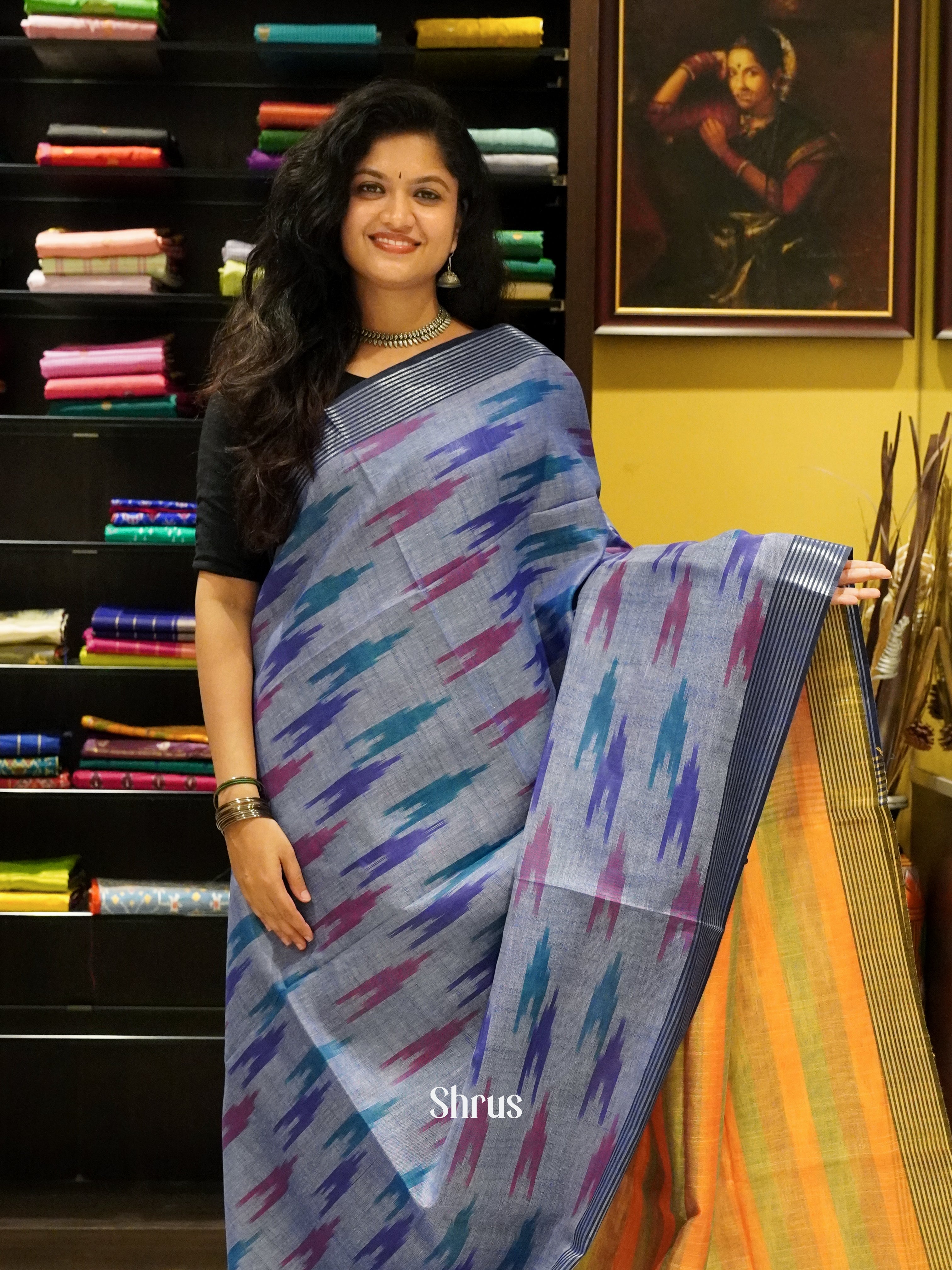 Purple & Orange - Semi Ikkat Saree - Shop on ShrusEternity.com