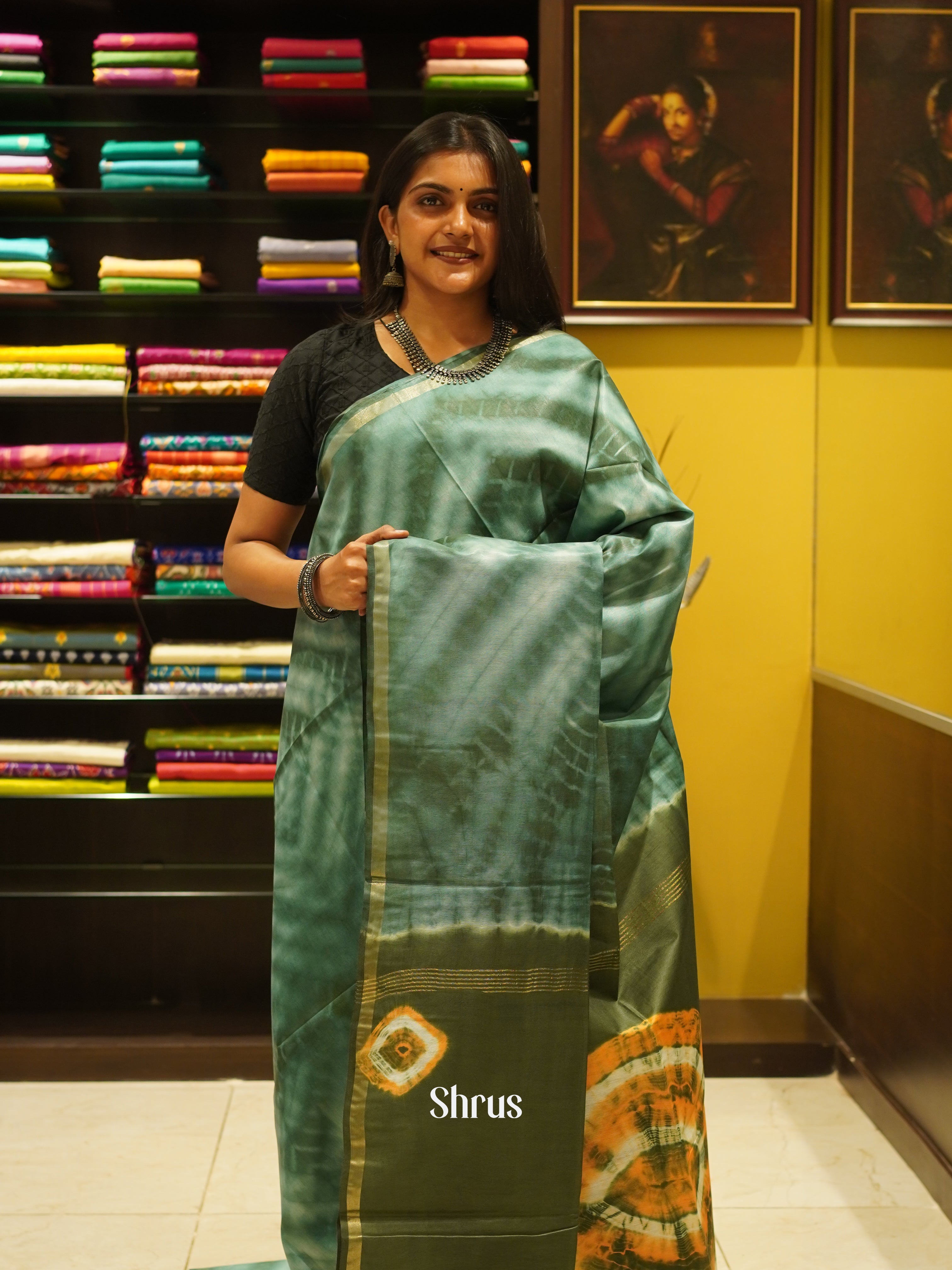 Green & Orange - Shibori Saree - Shop on ShrusEternity.com