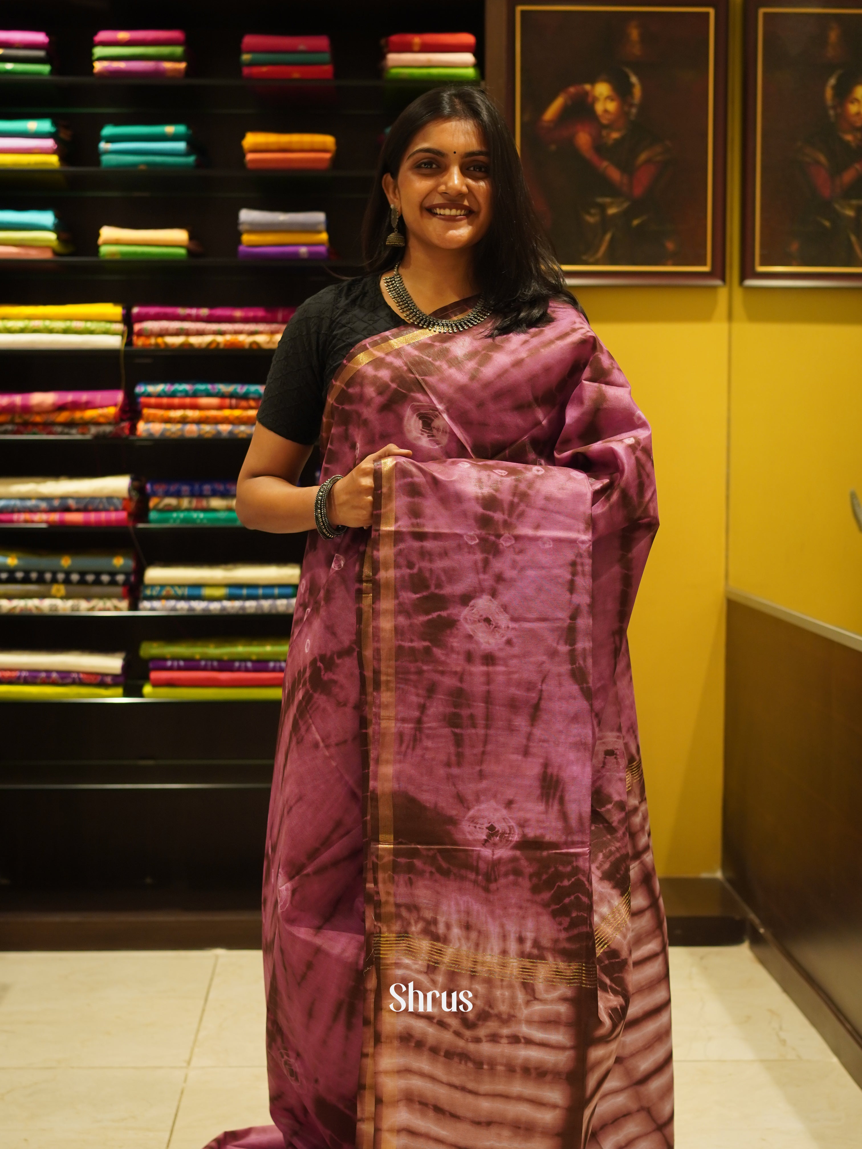 Pink & Brown - Shibori Saree - Shop on ShrusEternity.com