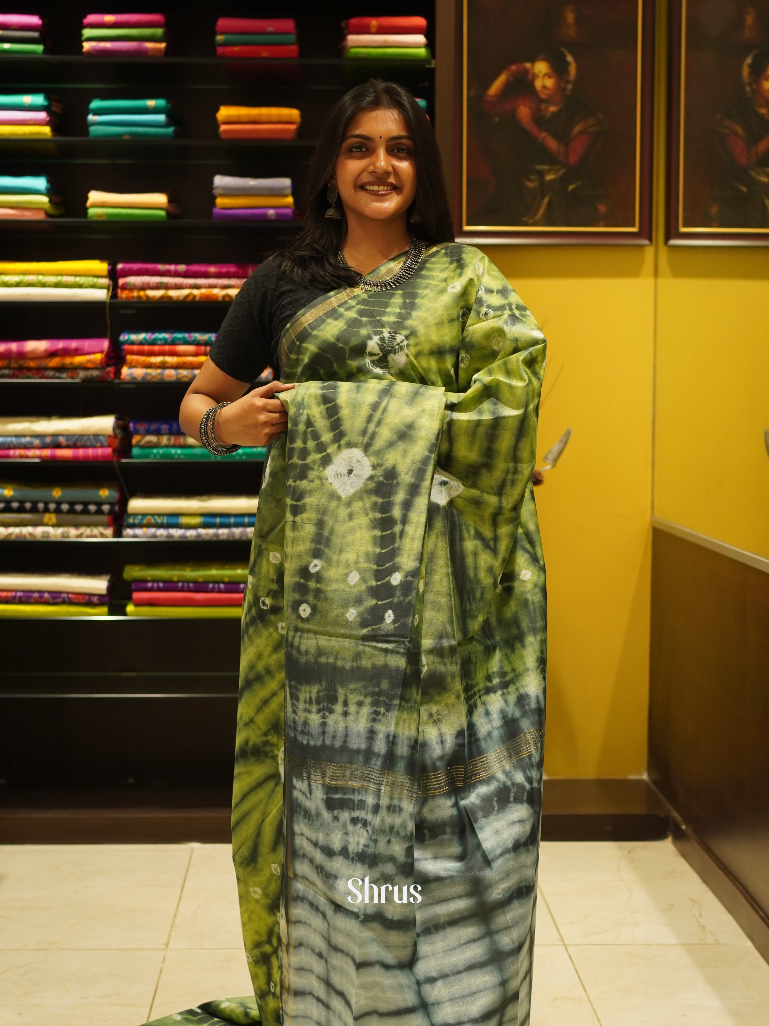 Green - Shibori Saree - Shop on ShrusEternity.com