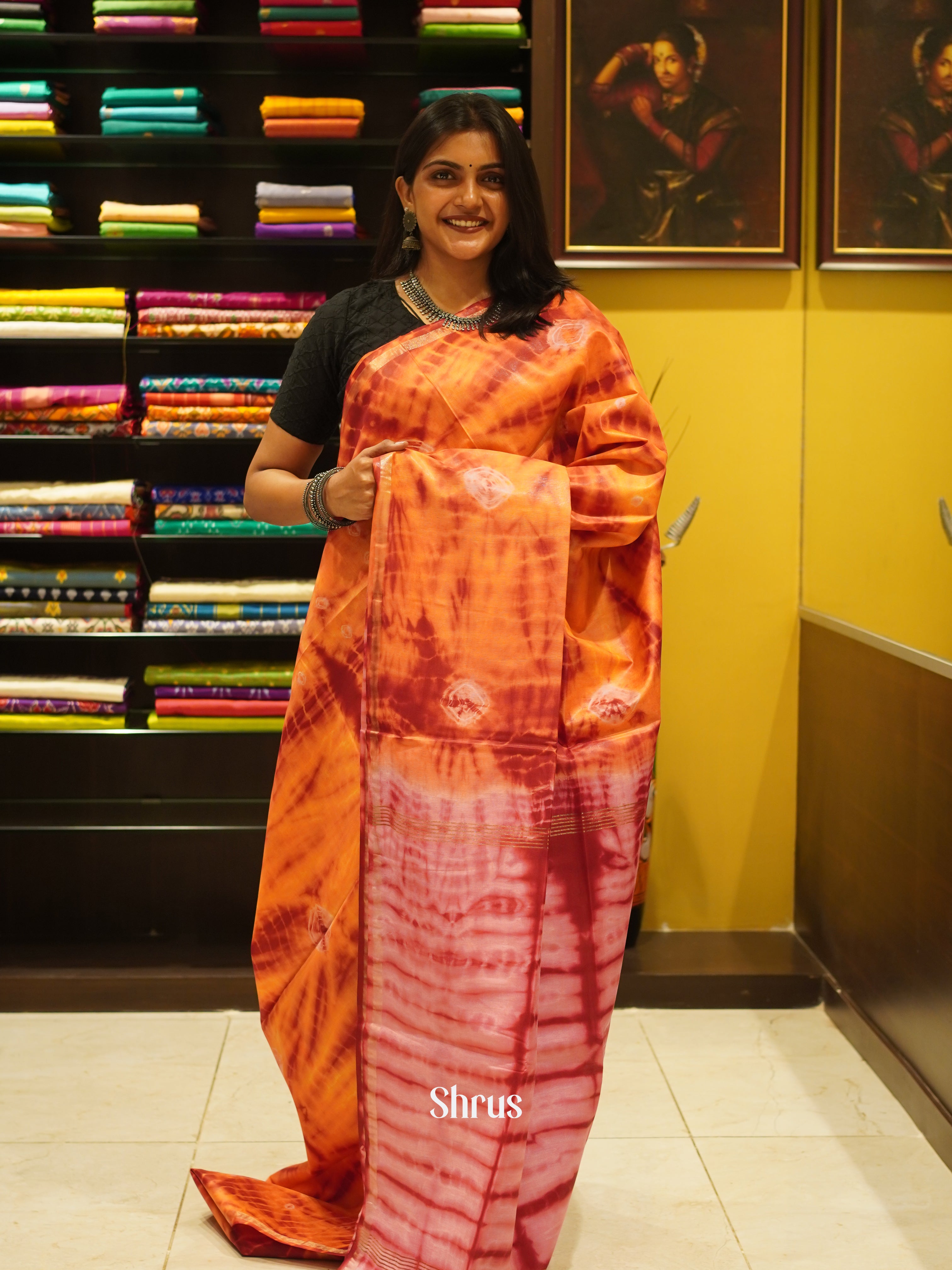 Orange & Red - Shibori Saree - Shop on ShrusEternity.com