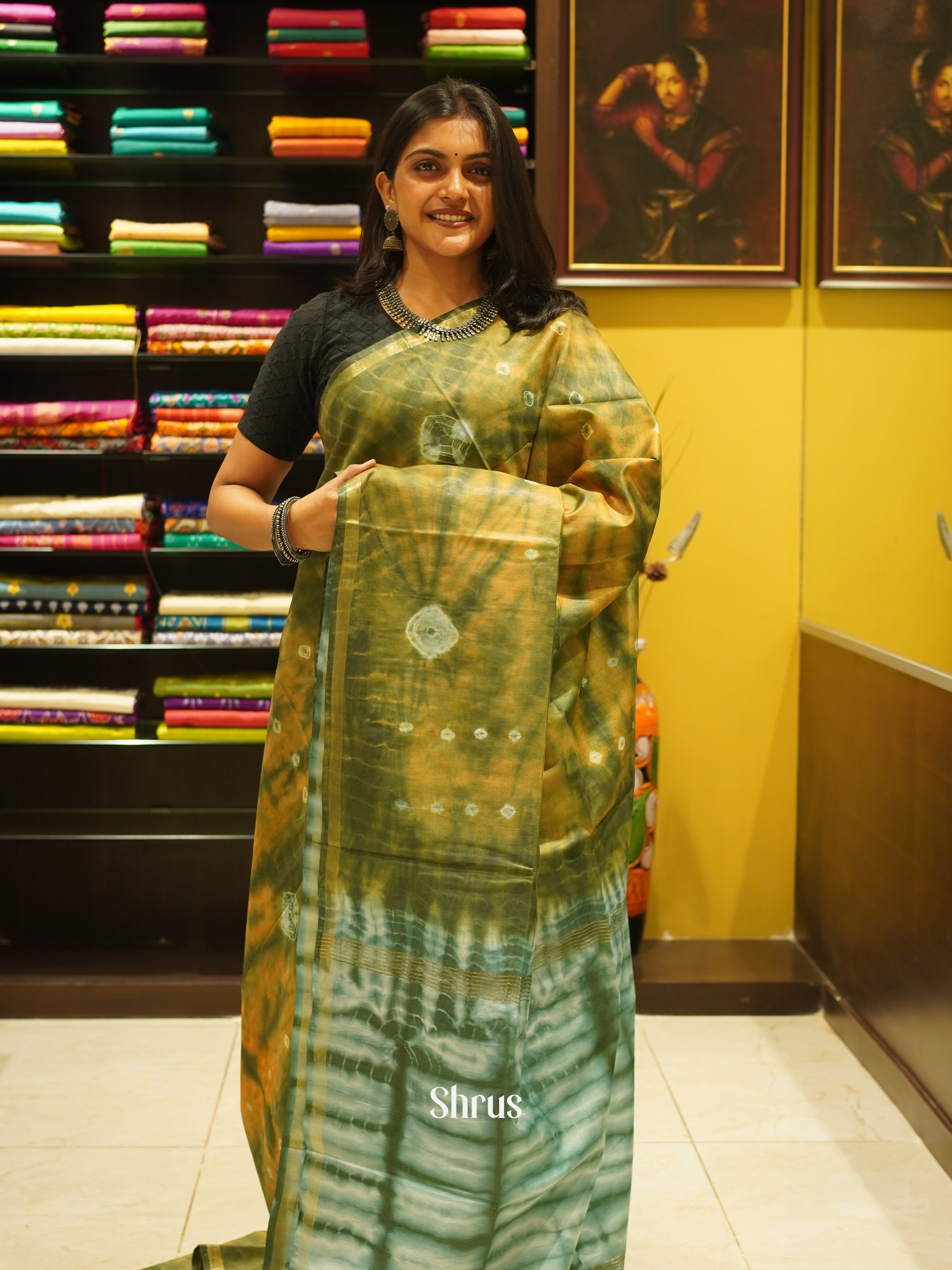 Green & Orange - Shibori Saree - Shop on ShrusEternity.com
