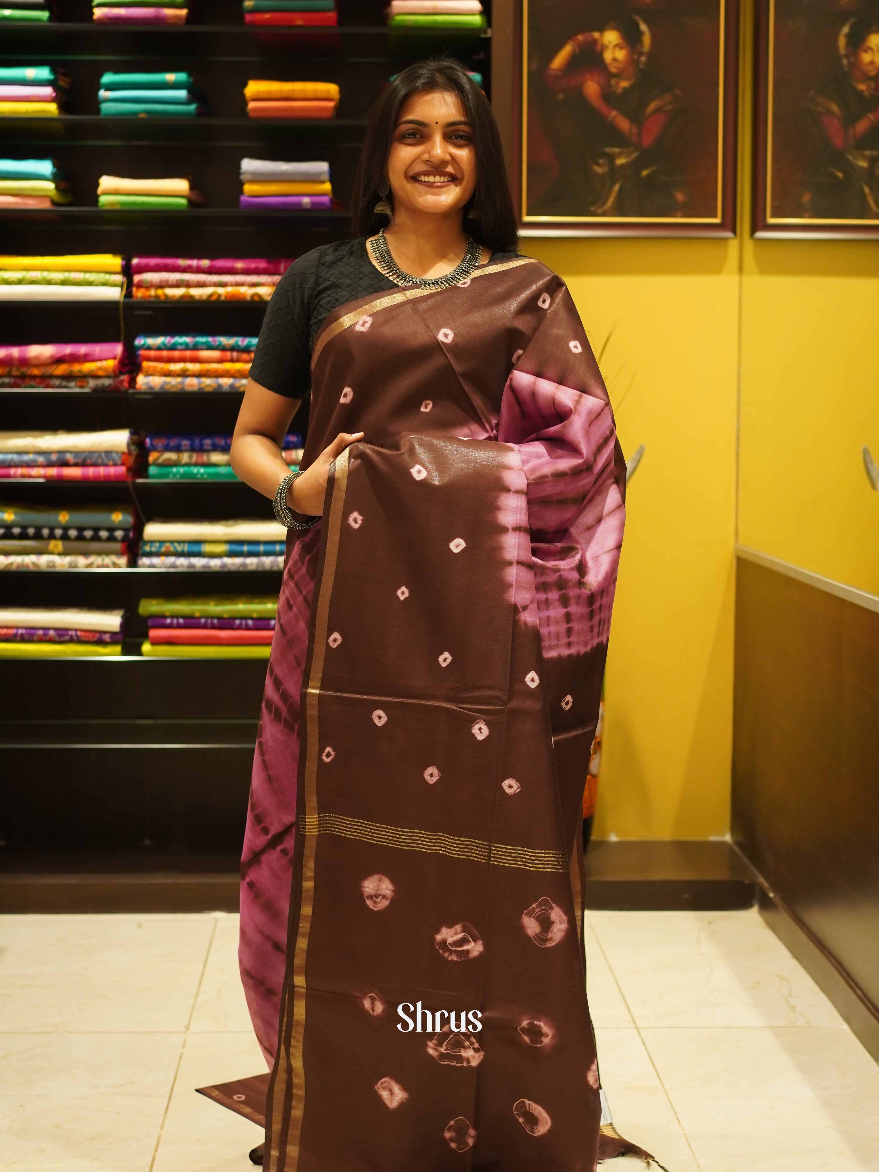 Pink & Brown - Shibori Saree - Shop on ShrusEternity.com