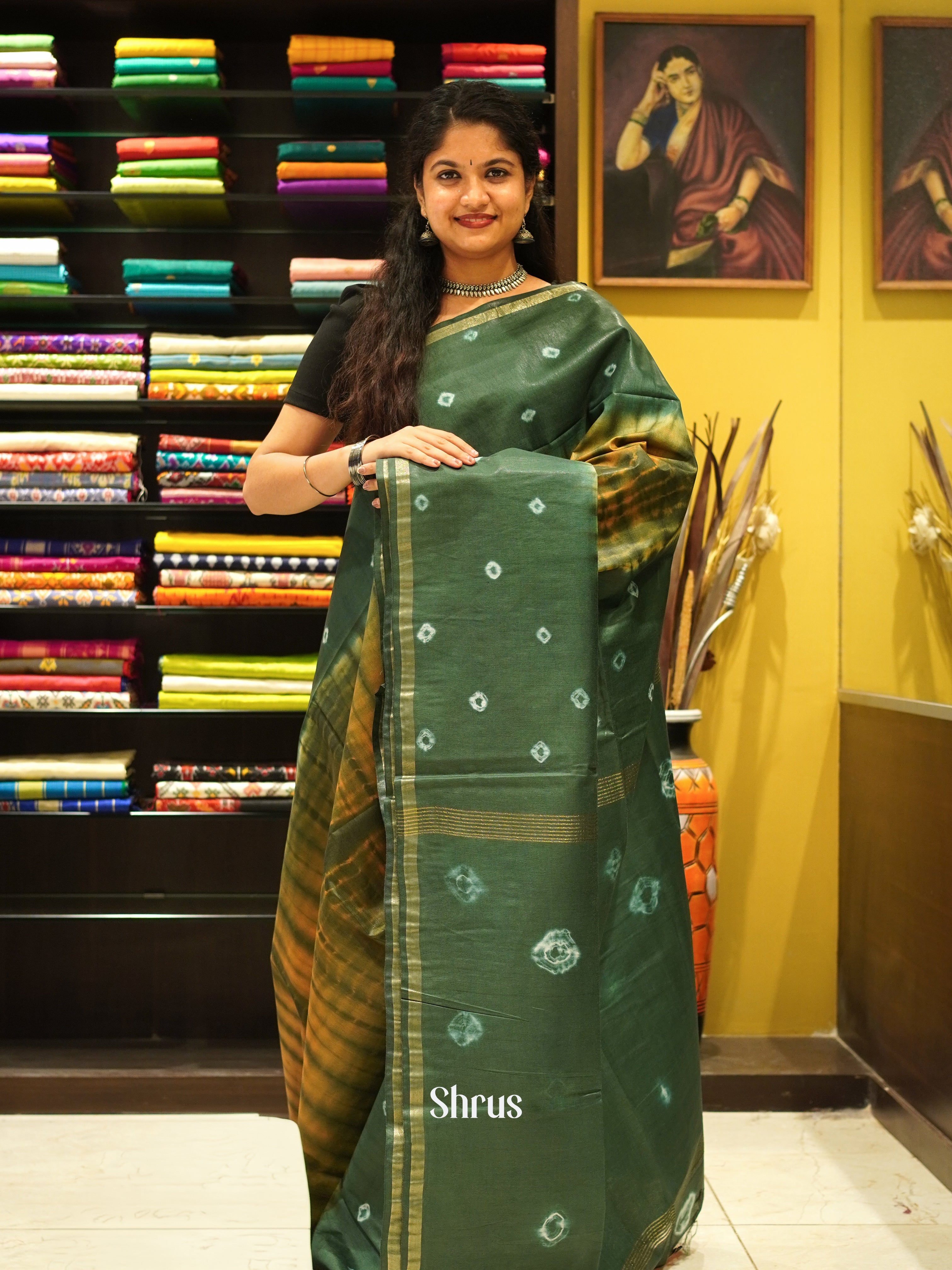 Orange & Green - Shibori Saree - Shop on ShrusEternity.com