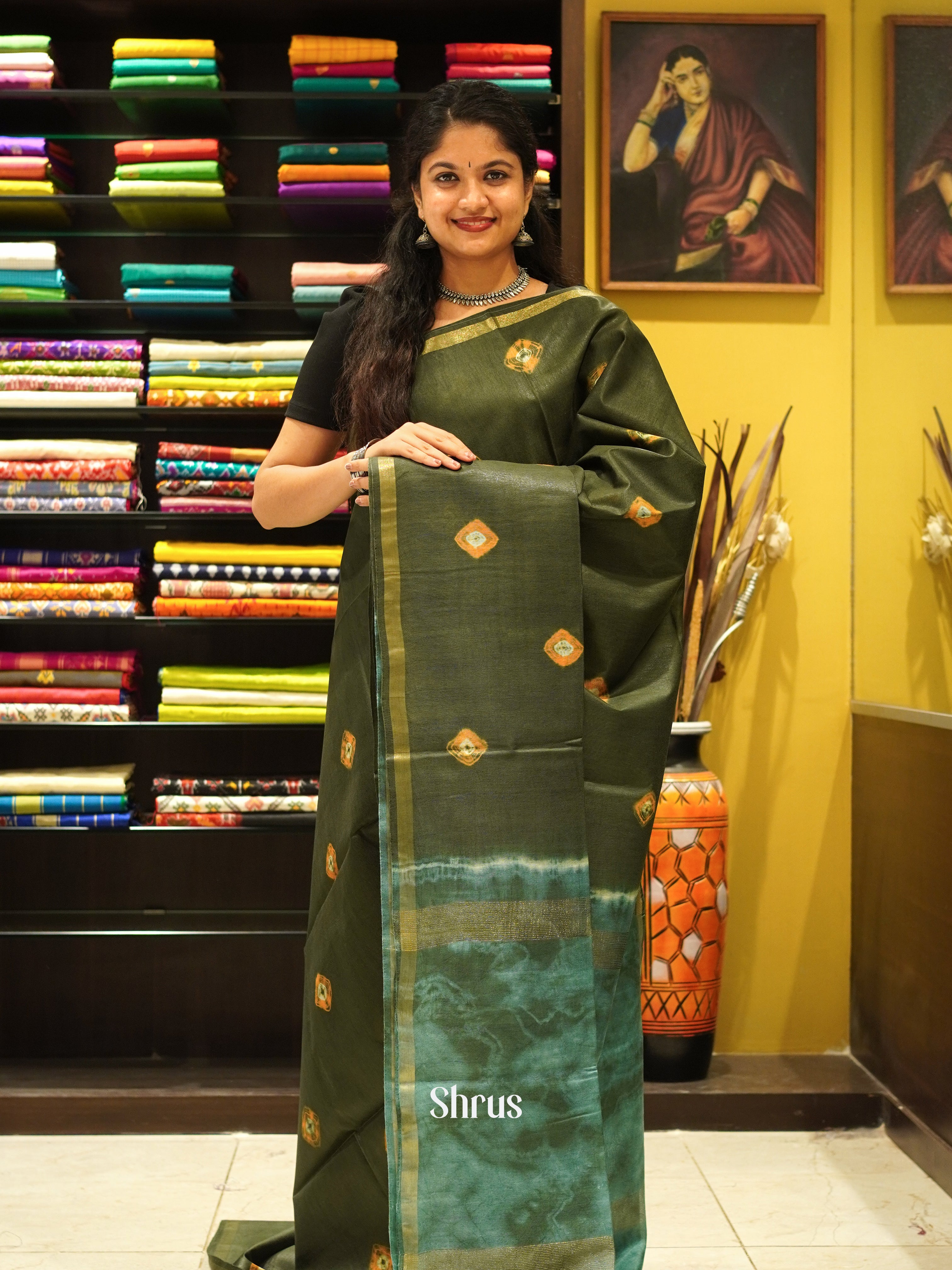 Green & Yellow - Shibori Saree - Shop on ShrusEternity.com
