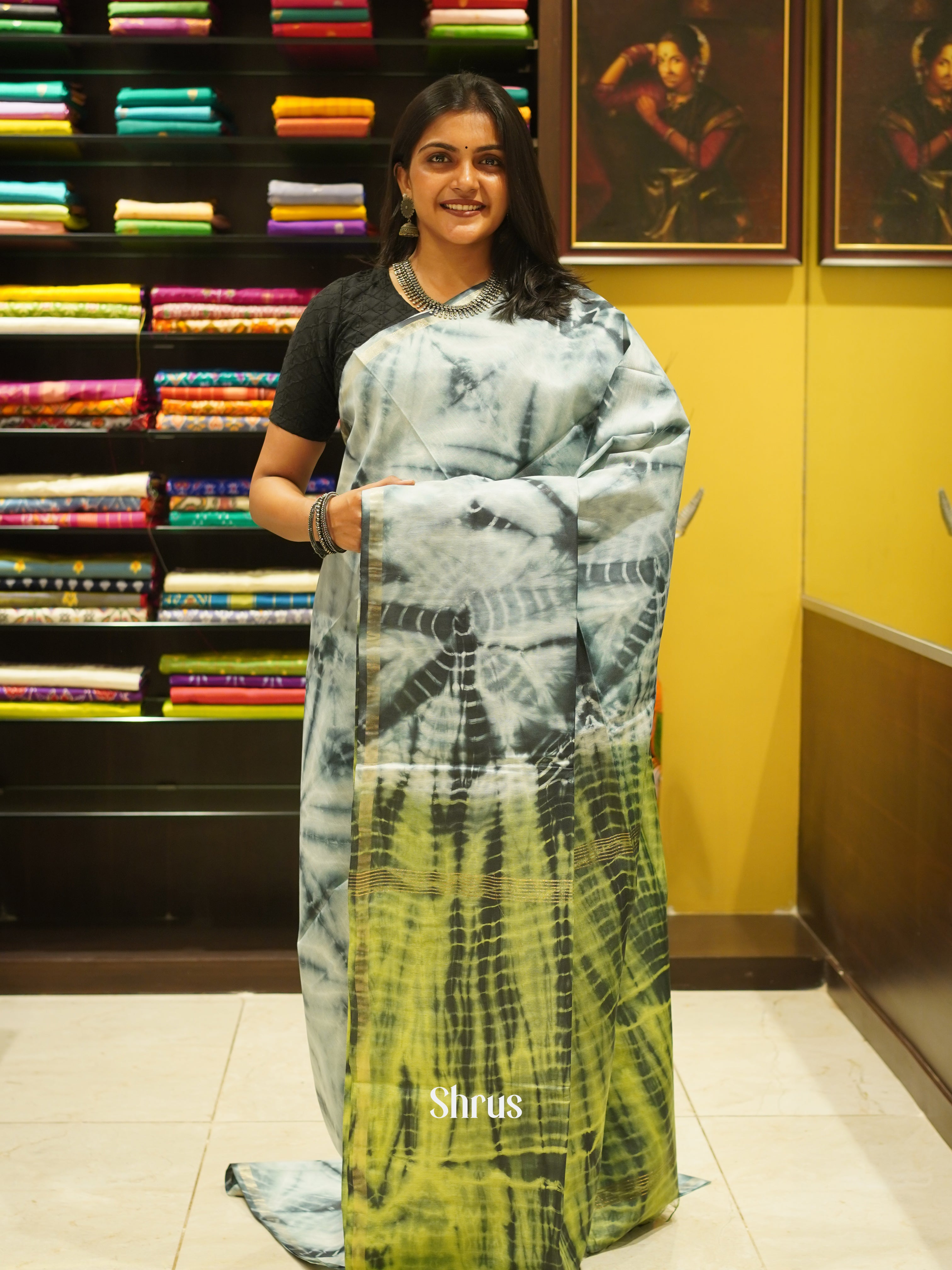 Green & Yellow - Shibori Saree - Shop on ShrusEternity.com