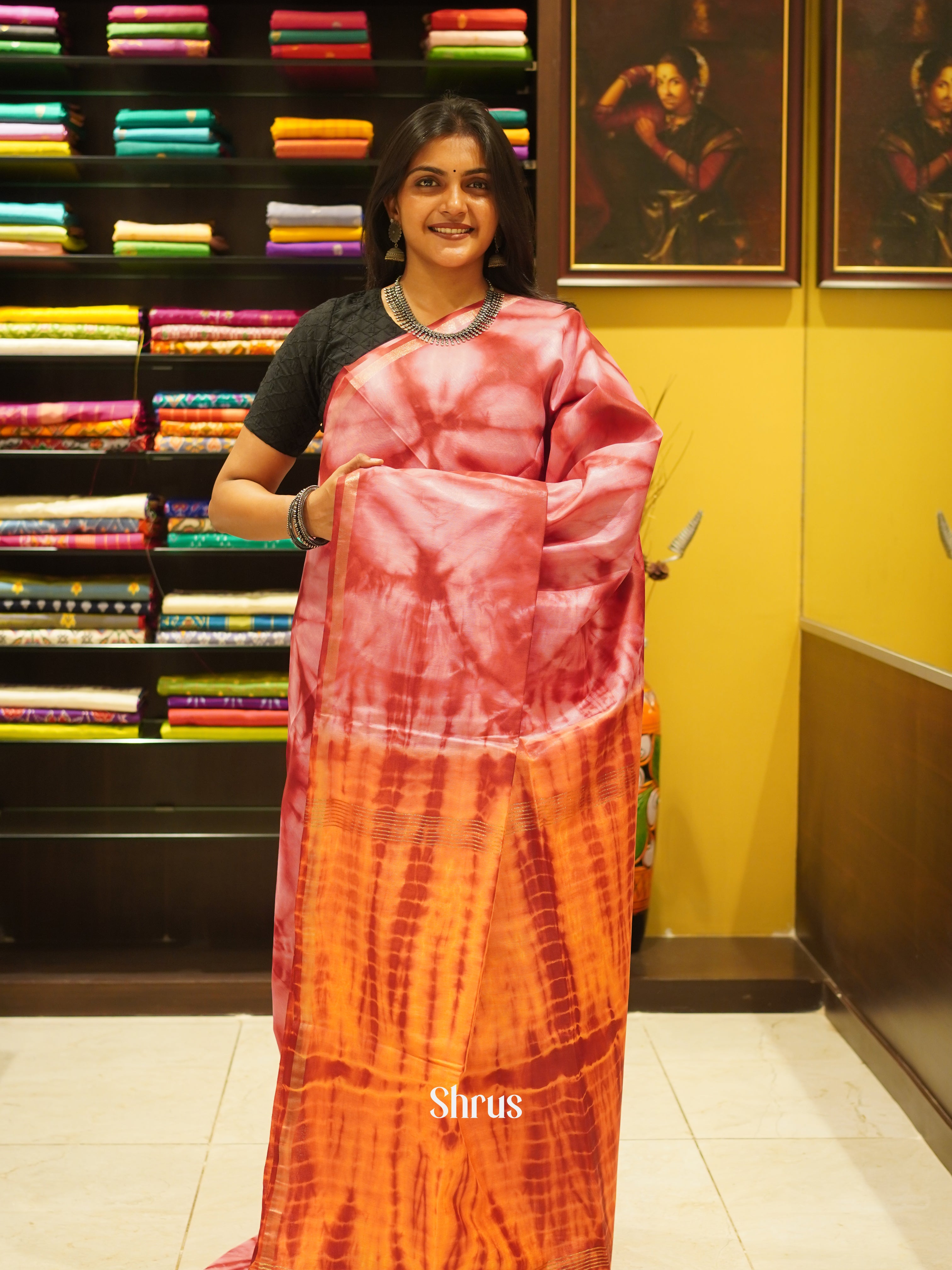 Red & Orange - Shibori Saree - Shop on ShrusEternity.com