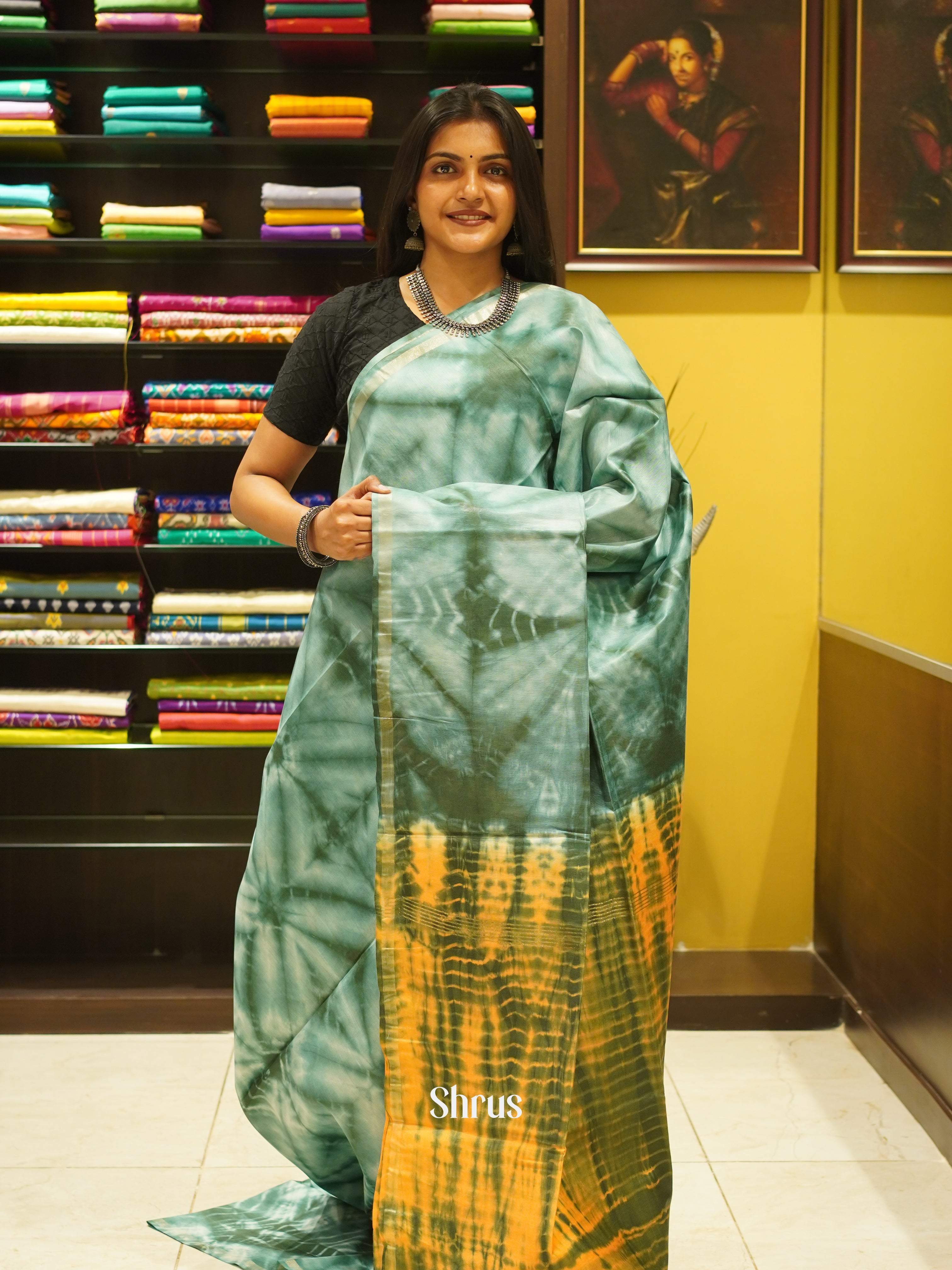 Green & Orange - Shibori Saree - Shop on ShrusEternity.com
