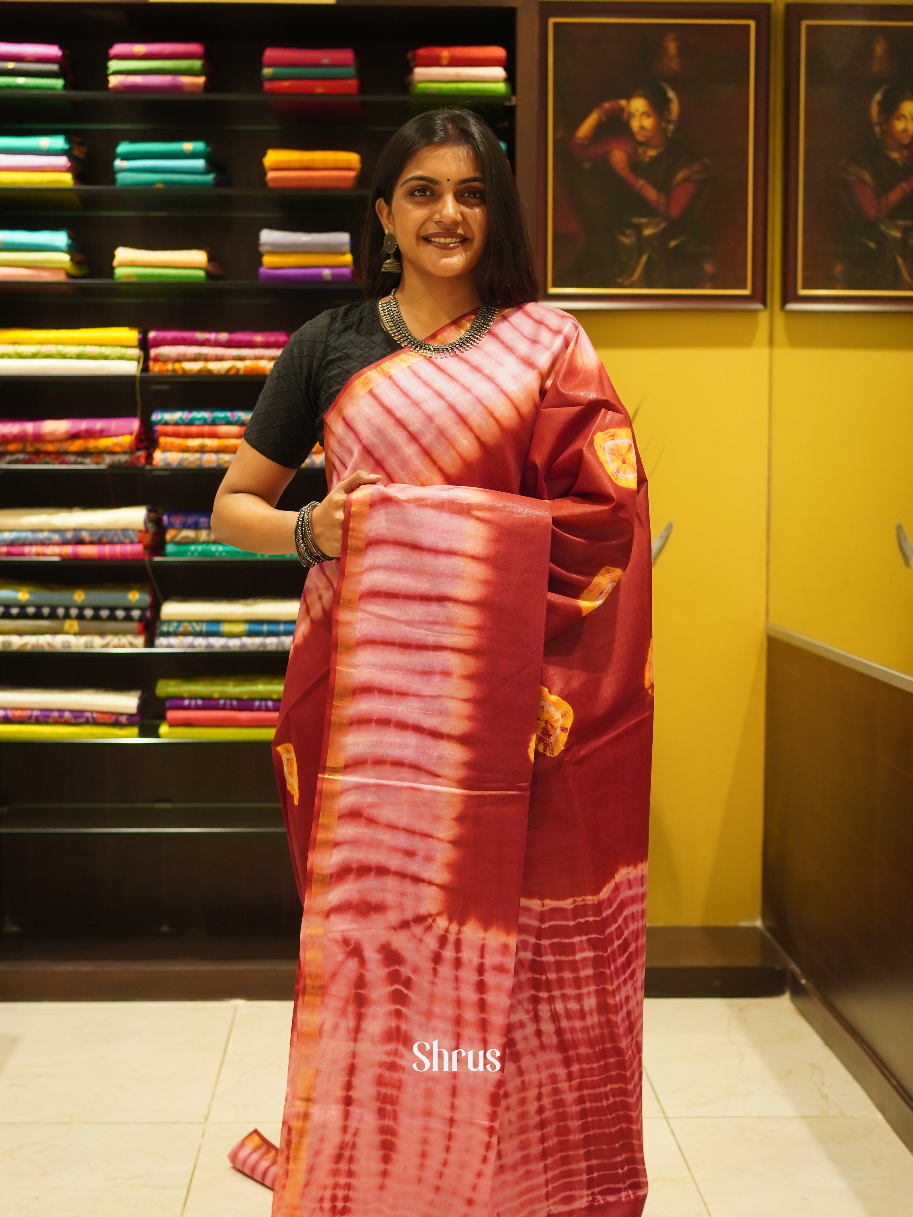 Red & Pink - Shibori Saree - Shop on ShrusEternity.com