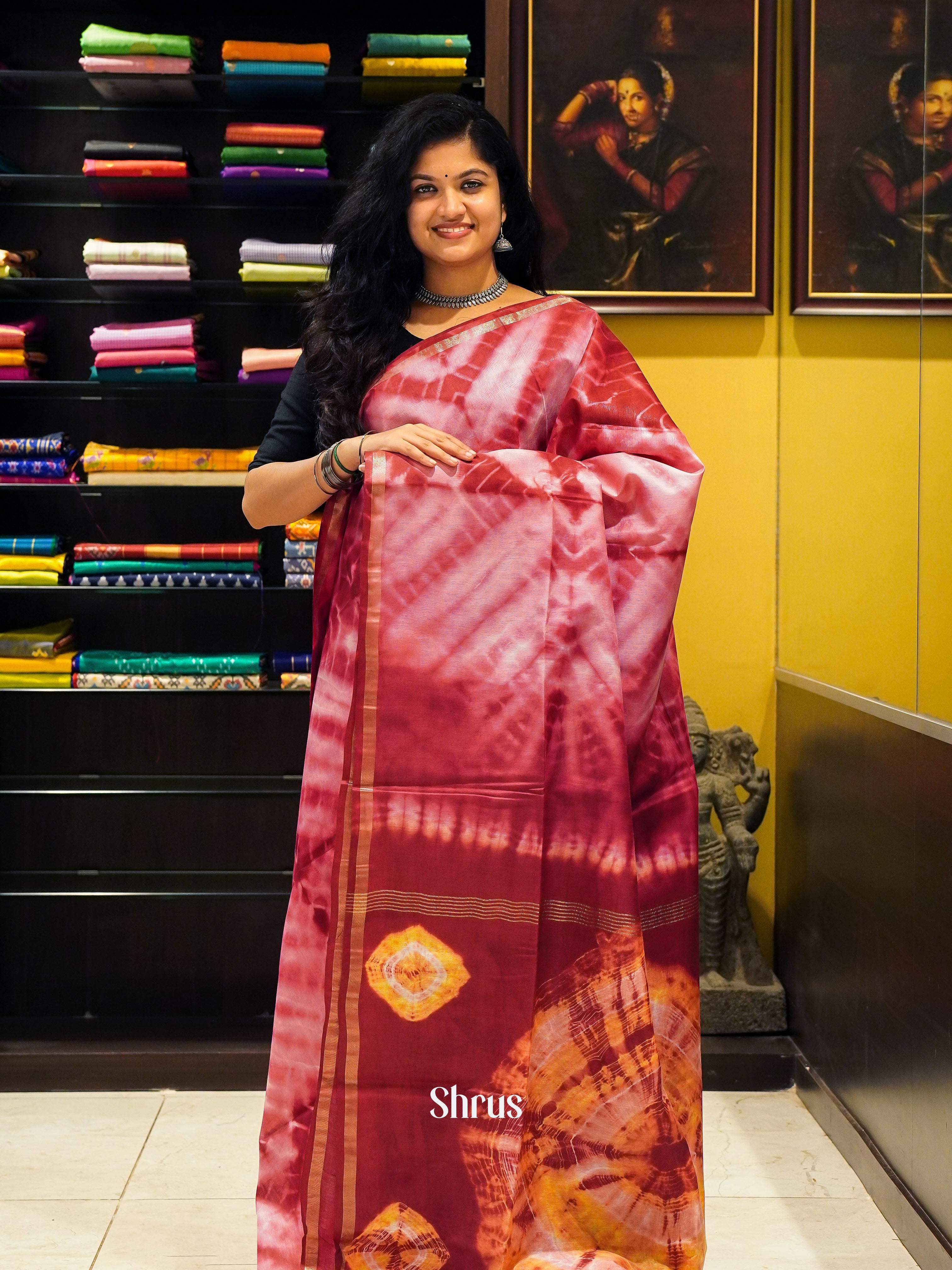 Red & Pink - Shibori Saree - Shop on ShrusEternity.com