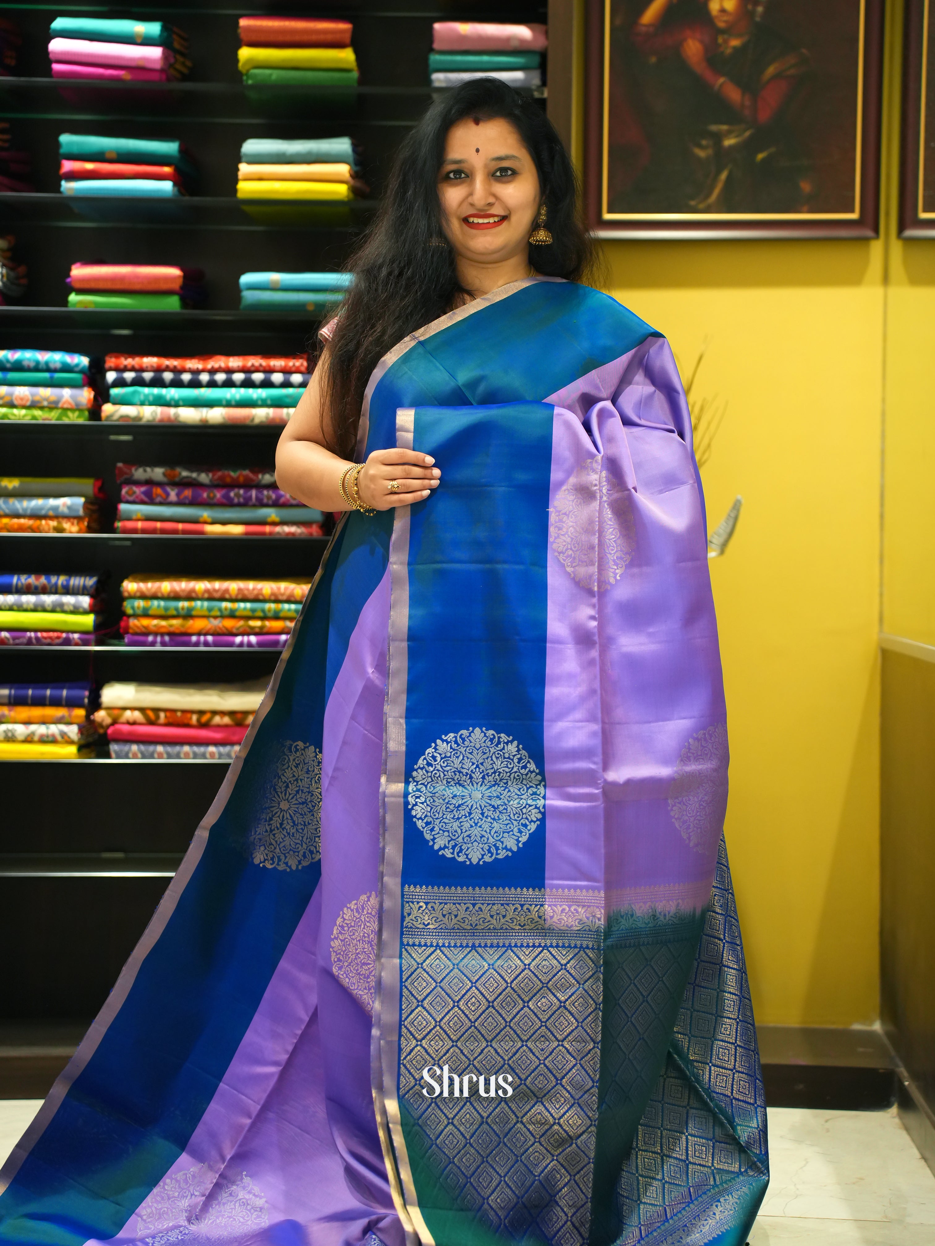 Purple & Blue- Soft Silk Saree - Shop on ShrusEternity.com