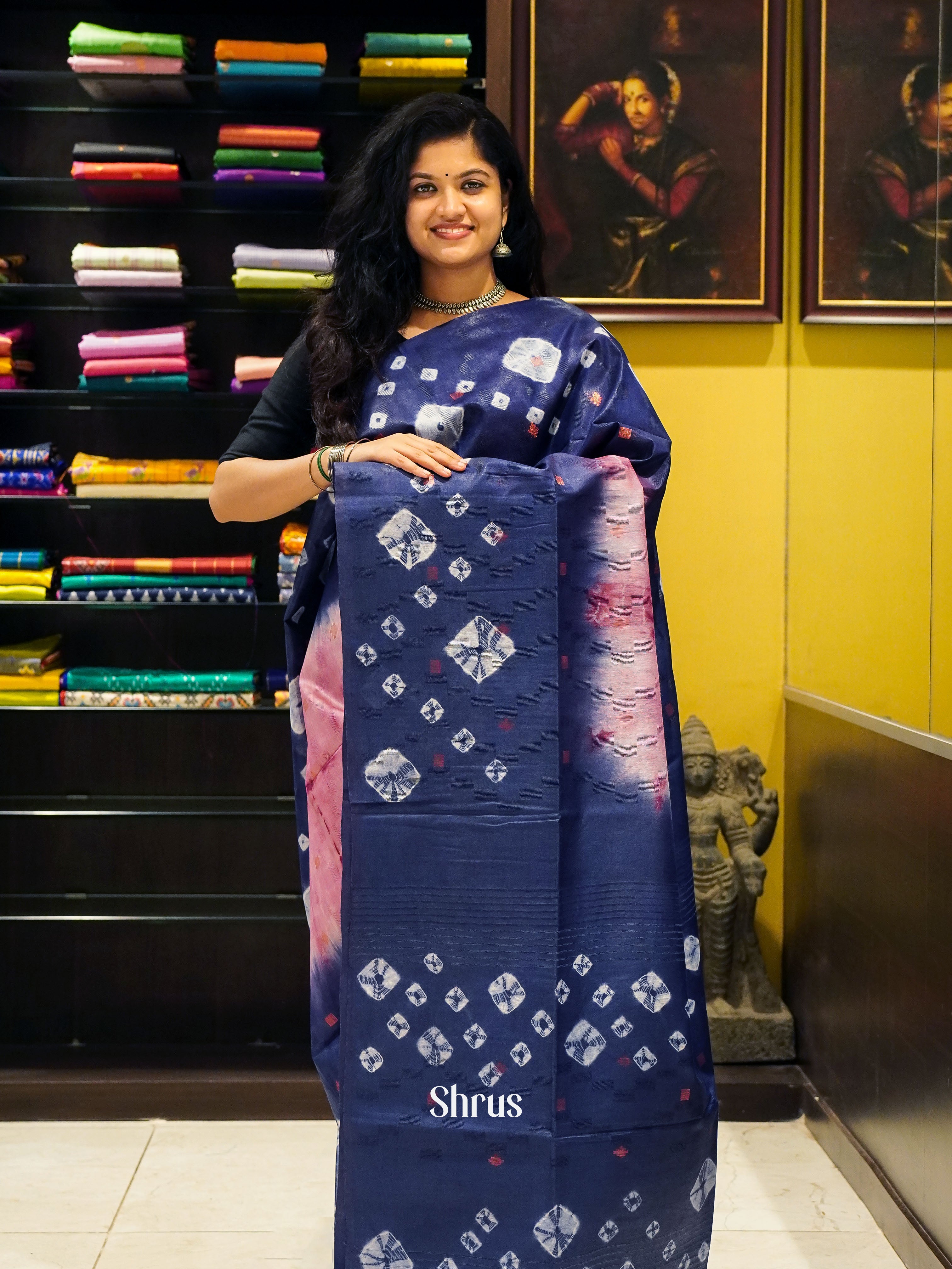 Pink & Blue - Shibori Saree - Shop on ShrusEternity.com