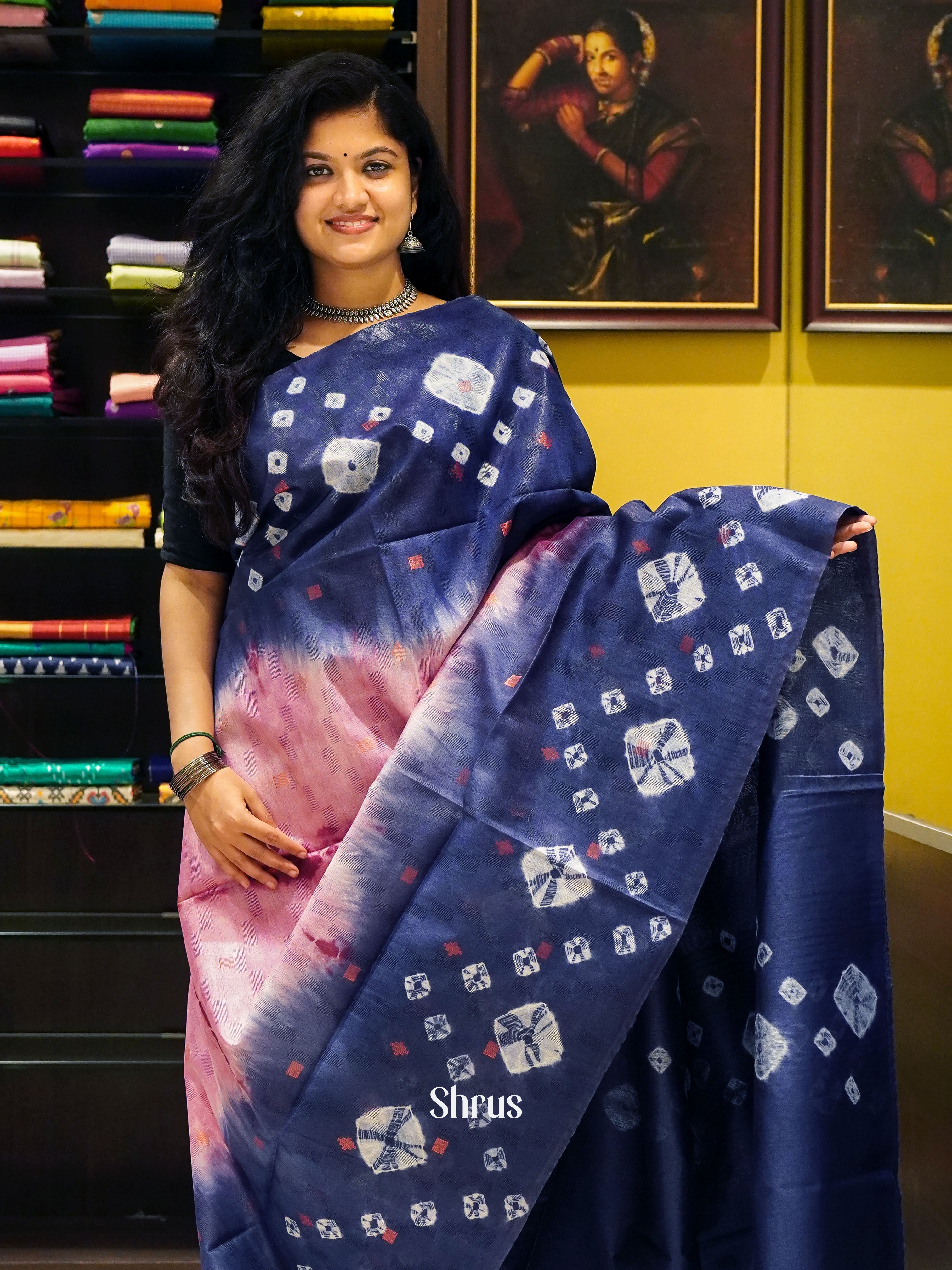Pink & Blue - Shibori Saree - Shop on ShrusEternity.com