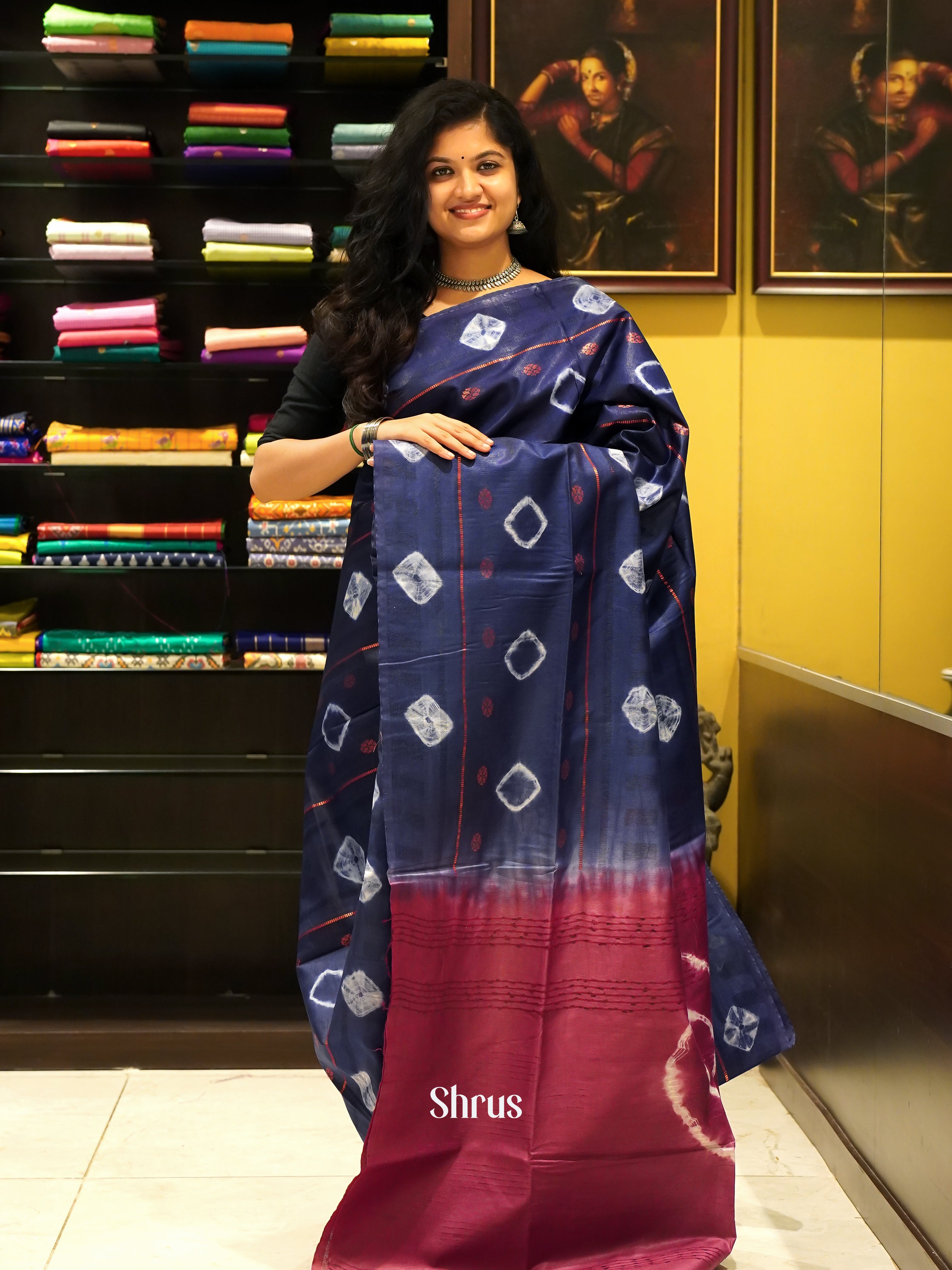 Blue & Maroon - Shibori Saree - Shop on ShrusEternity.com