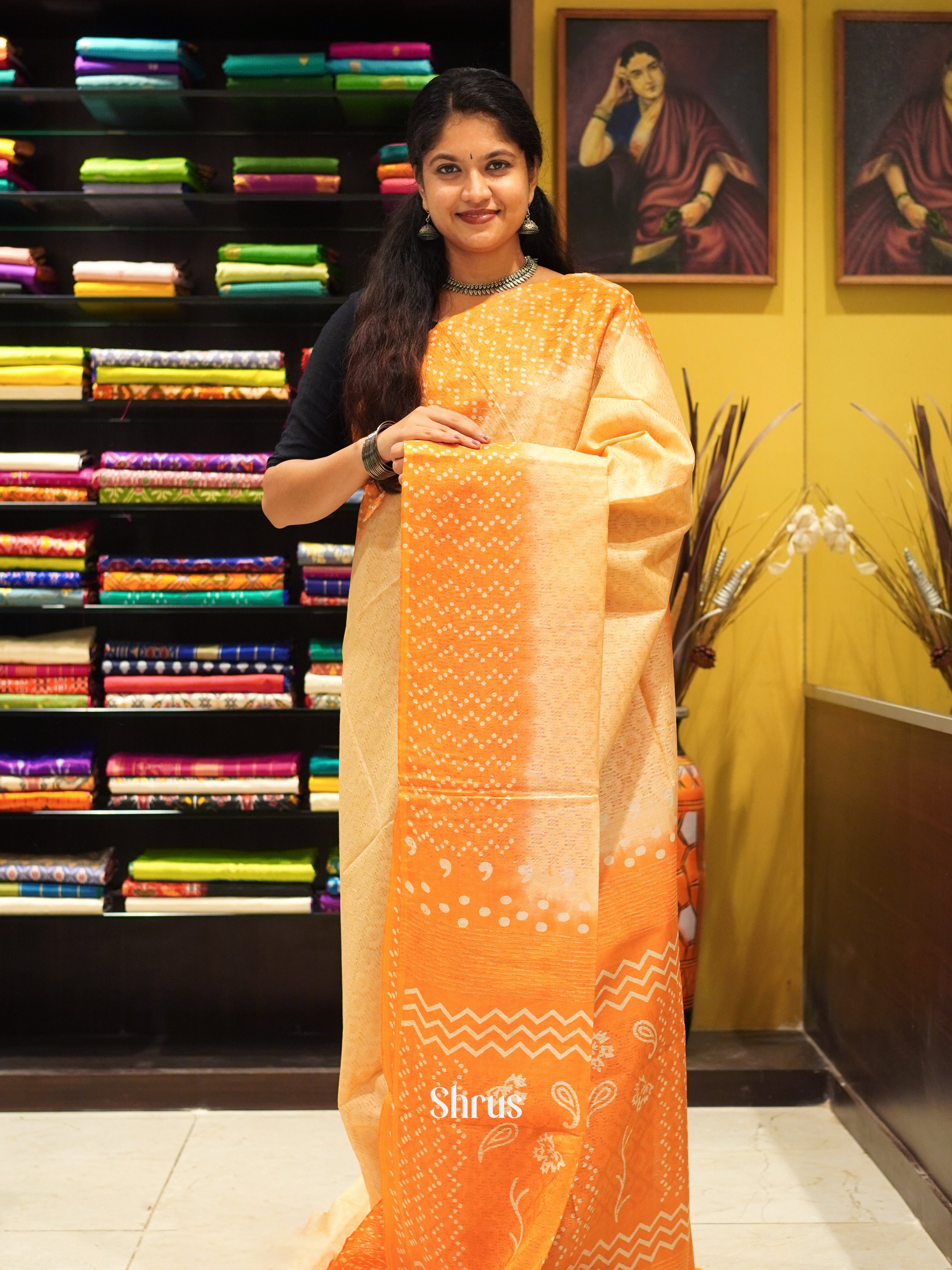 Orange - Semi Tussar Saree - Shop on ShrusEternity.com