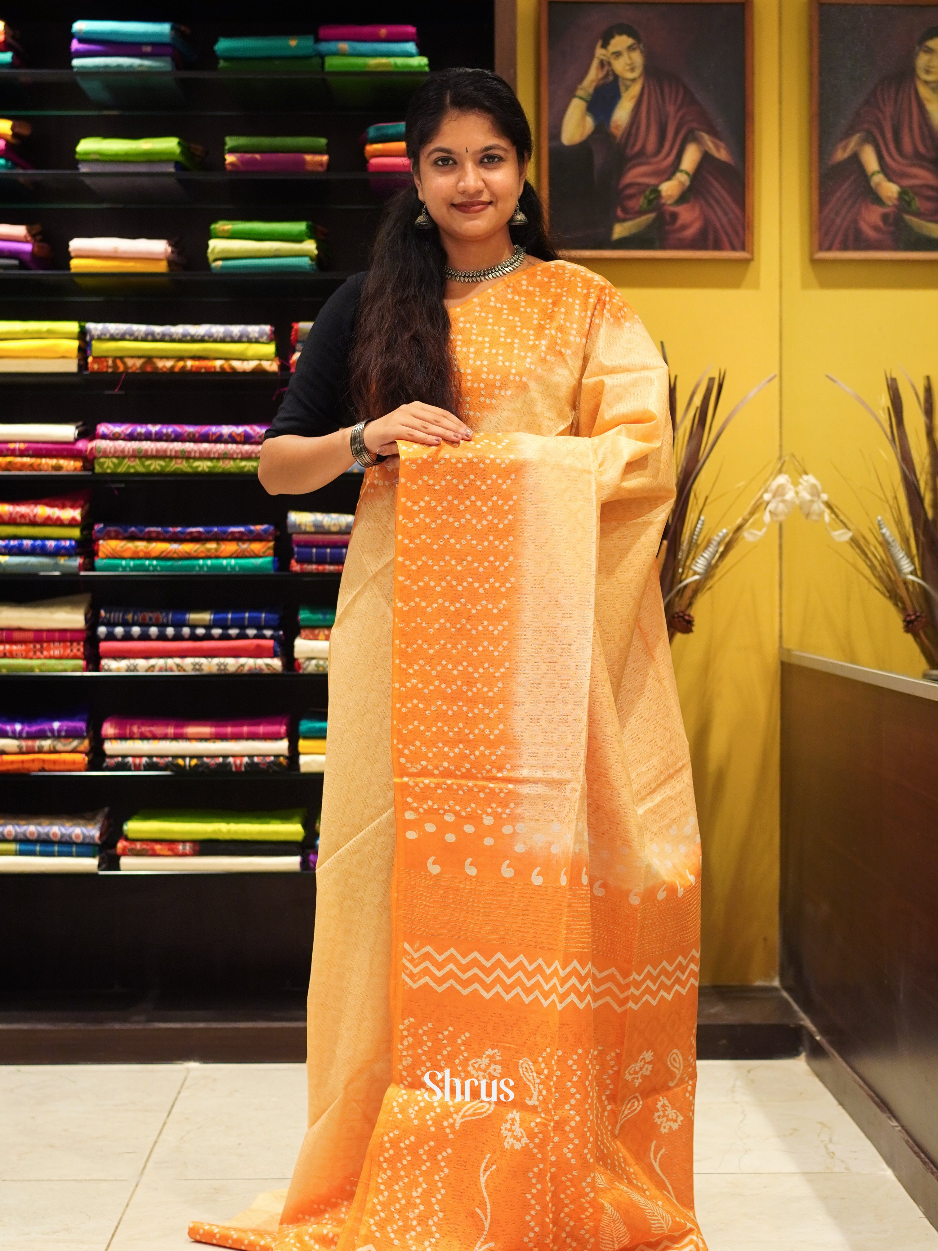 Orange - Semi Tussar Saree - Shop on ShrusEternity.com