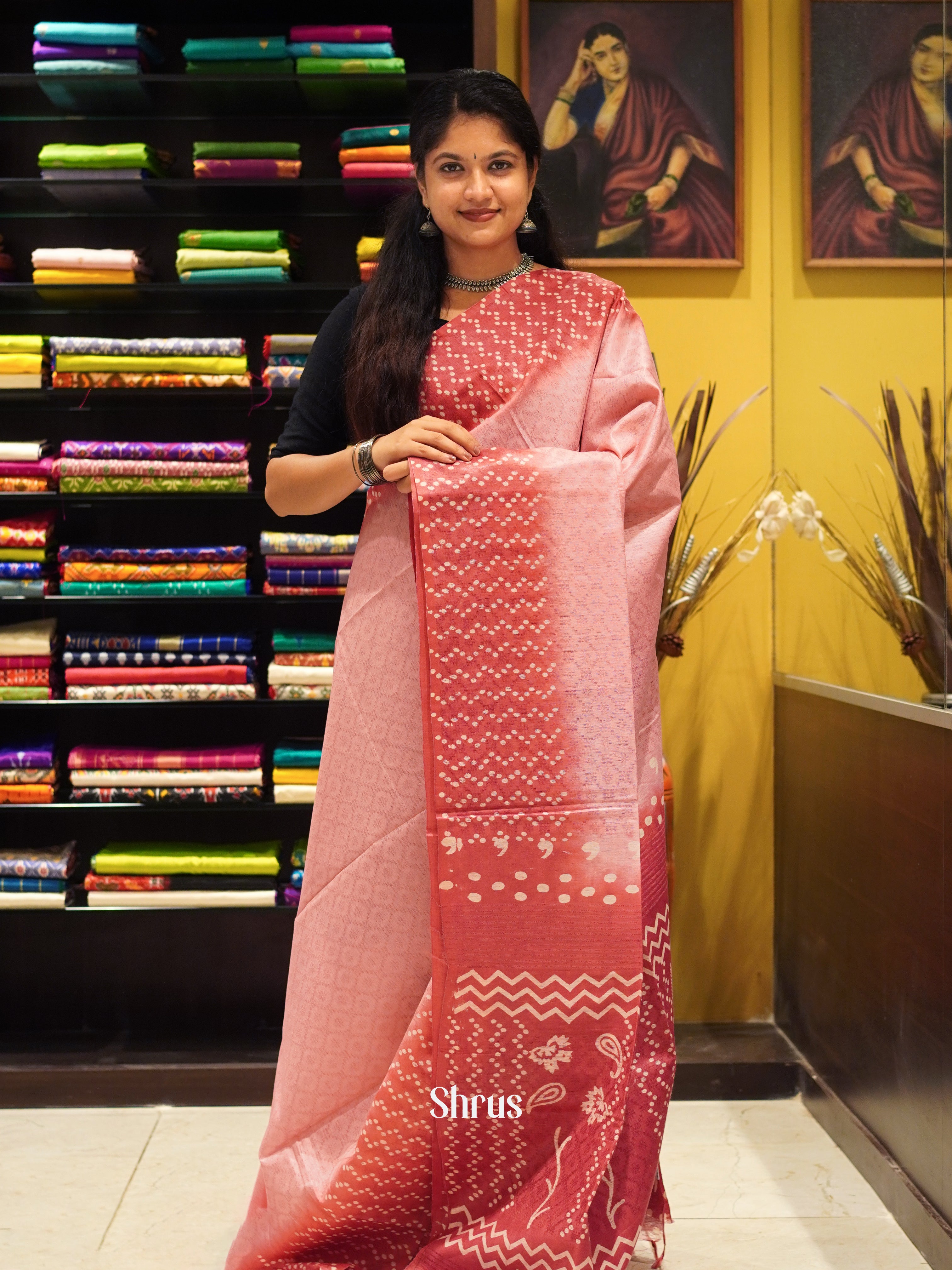Pink - Semi Tussar Saree - Shop on ShrusEternity.com