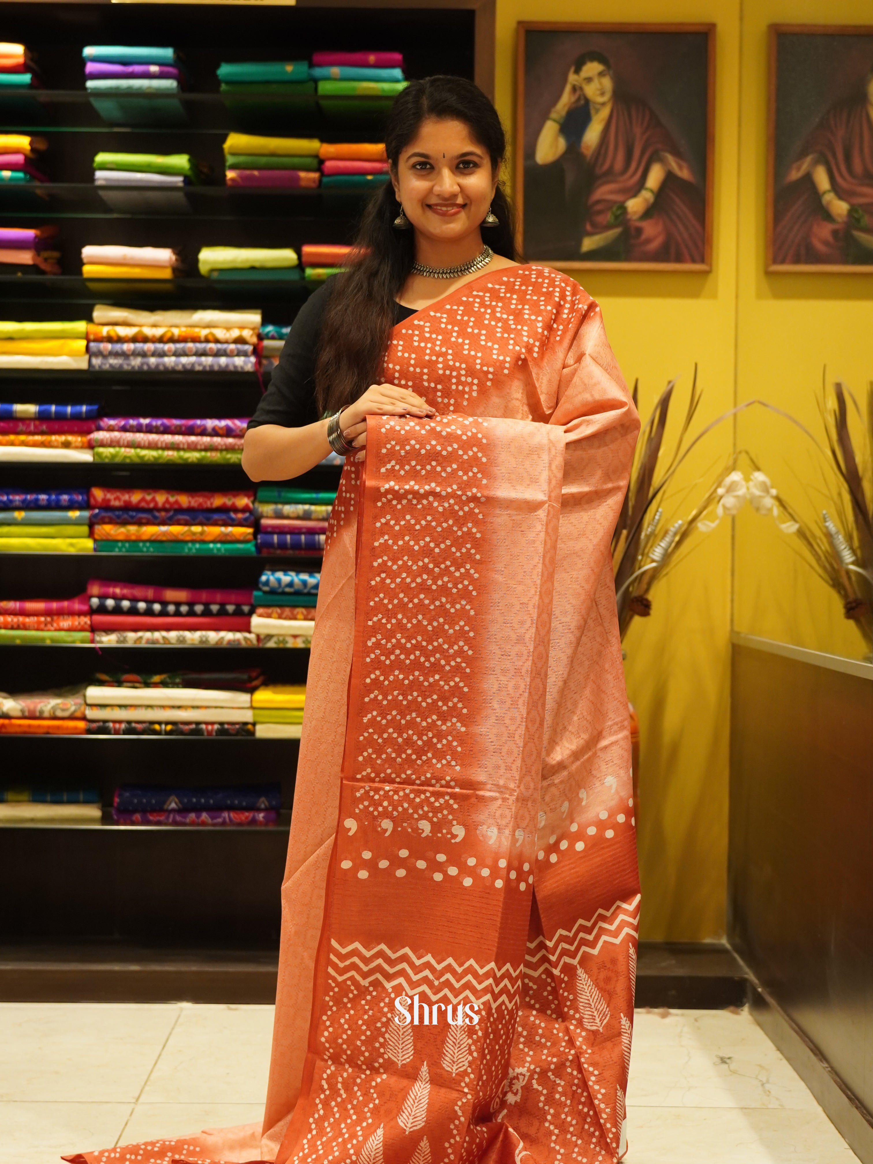 Peach & Red - Semi Tussar saree - Shop on ShrusEternity.com
