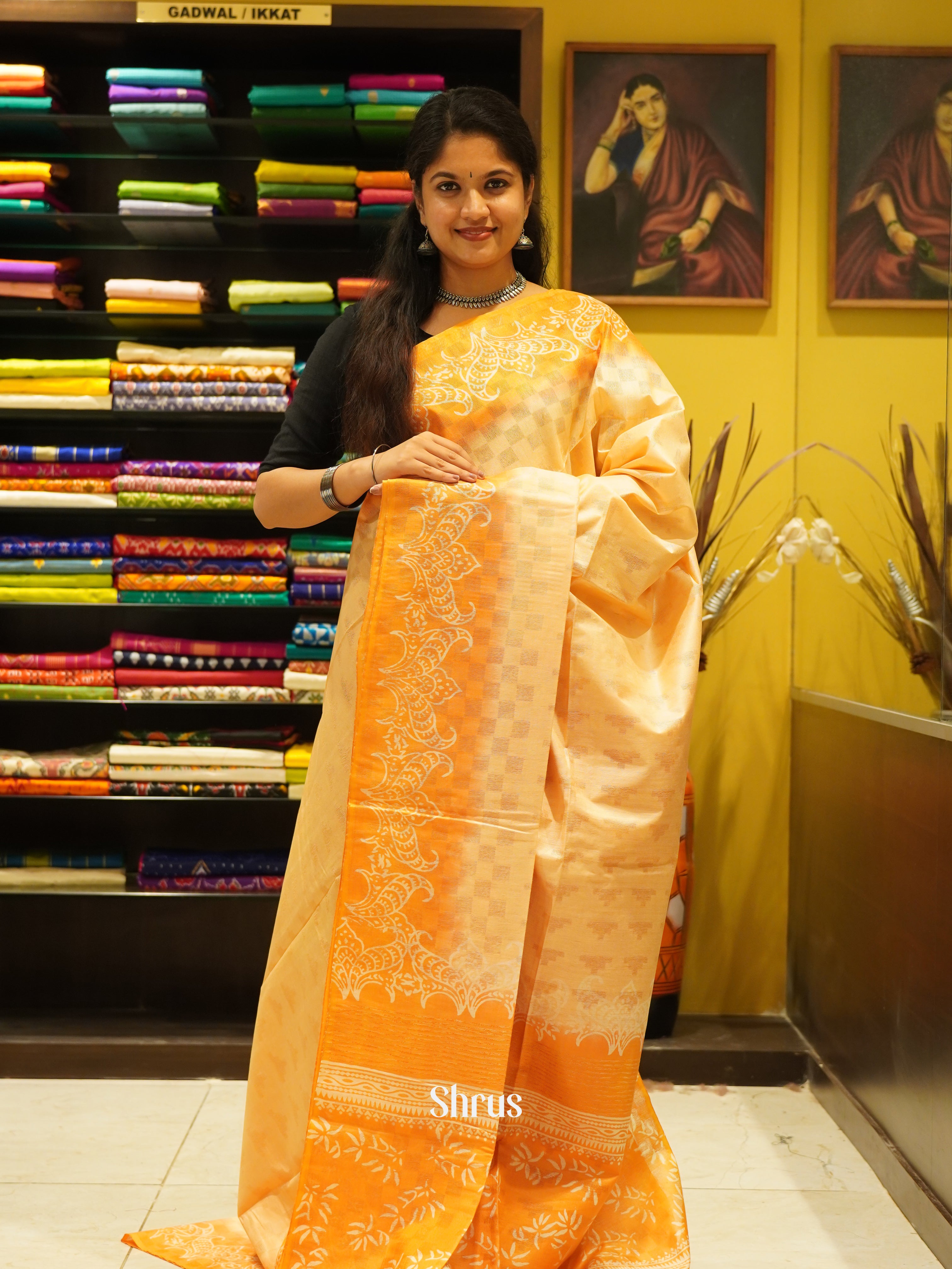 Mild Yellow & Yellow - Semi Tussar Saree - Shop on ShrusEternity.com