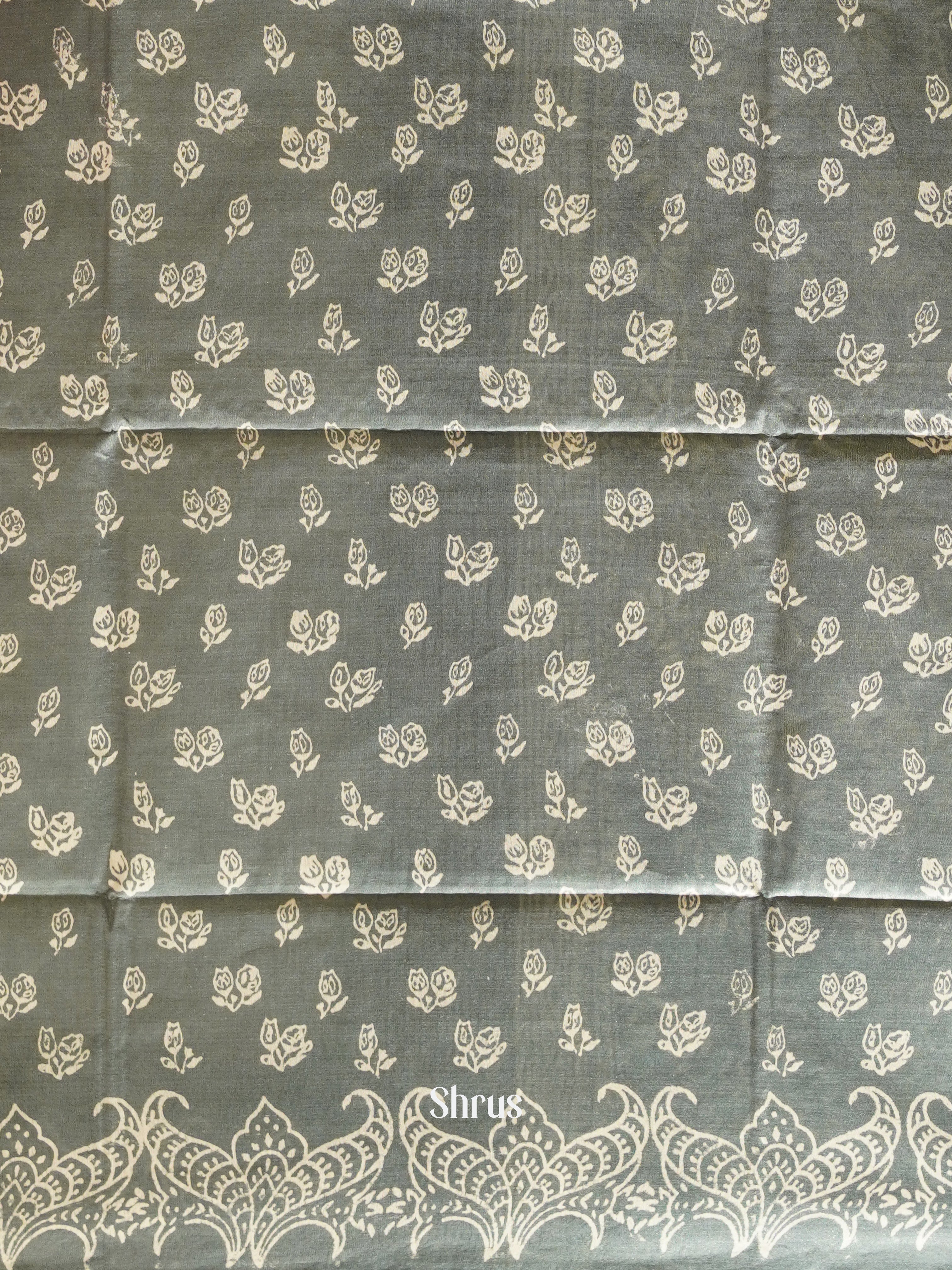 Grey - Semi Tussar Saree - Shop on ShrusEternity.com